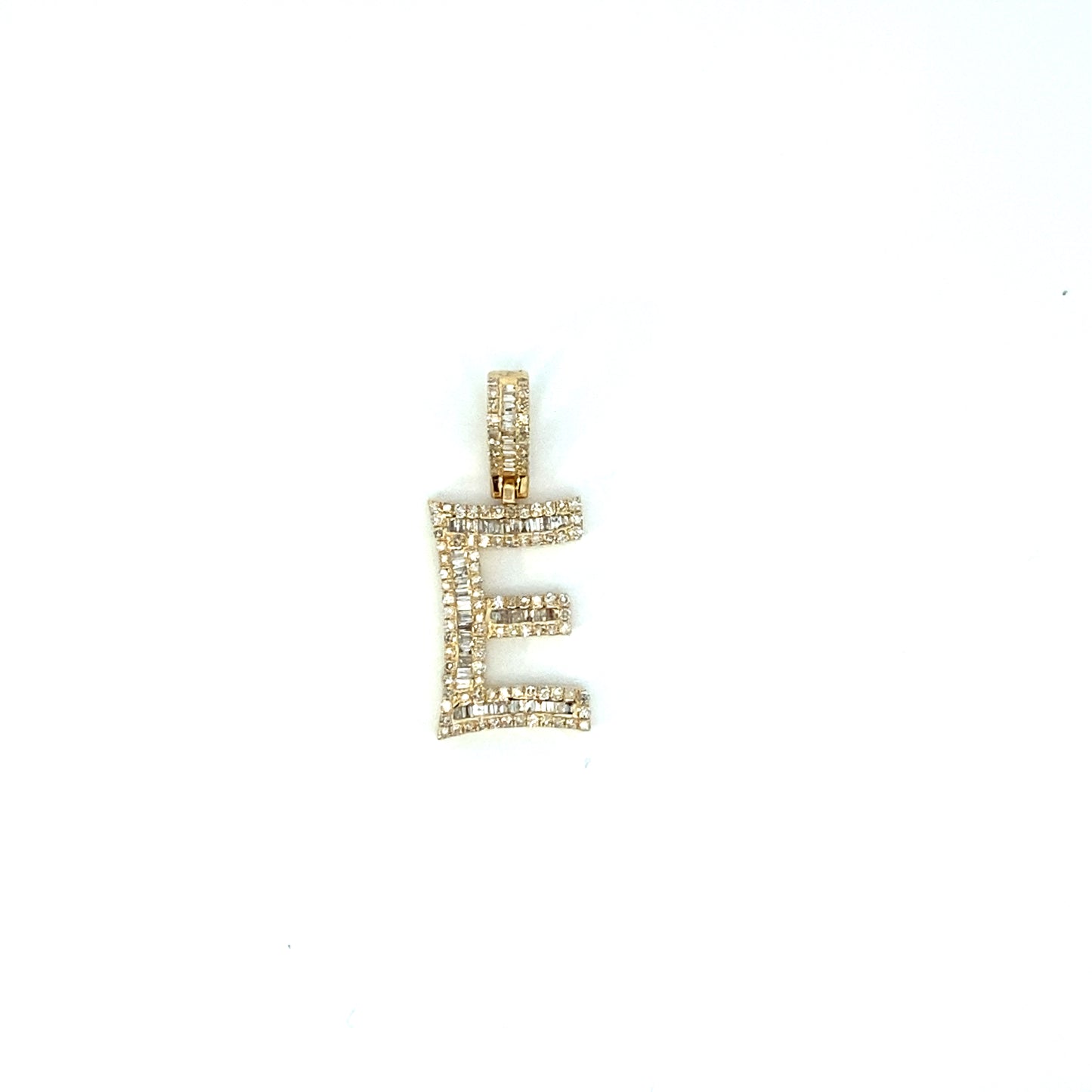 14K Bamboo Initial Letter Diamond Baguette Pendants Full Collection