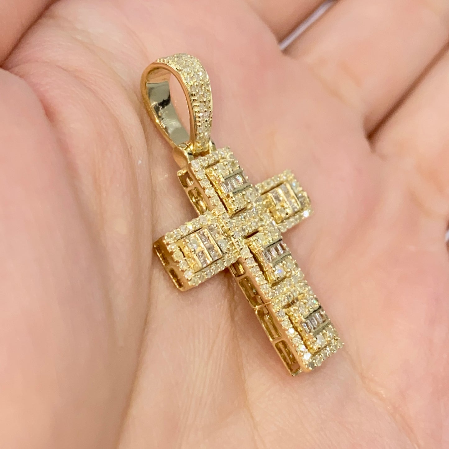 10K Humble Cross Diamond Baguette Pendant