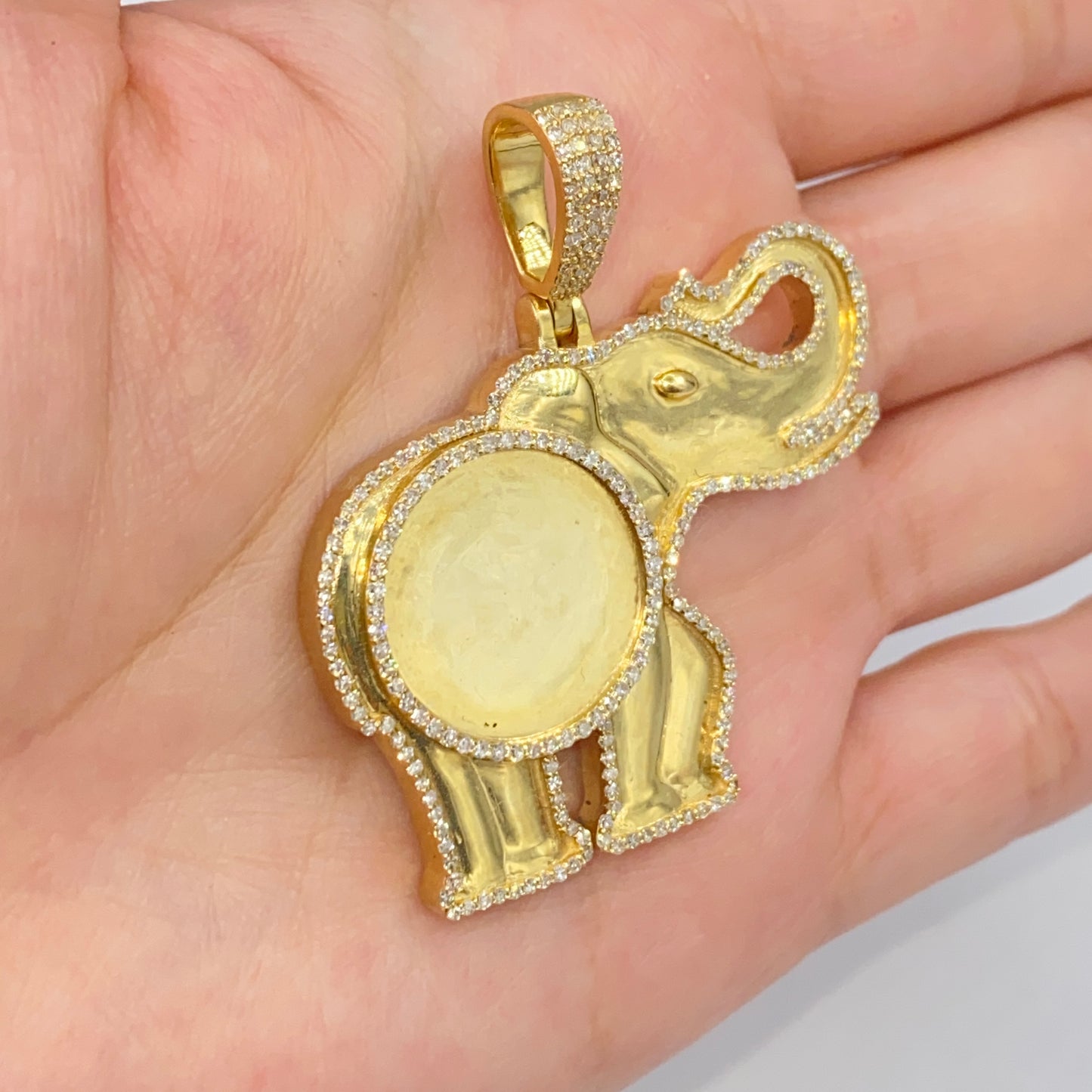 10K Elephant Turtle Animal Picture Photo Diamond Pendant