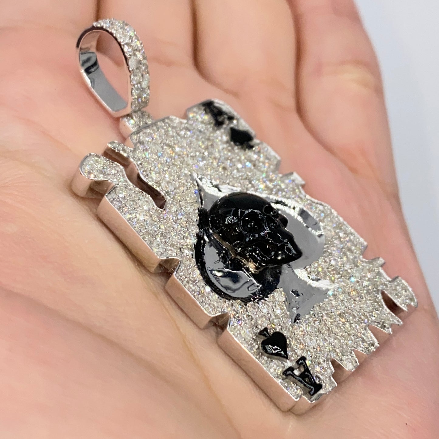 10K Skull Ace of Spades Card Diamond Pendant