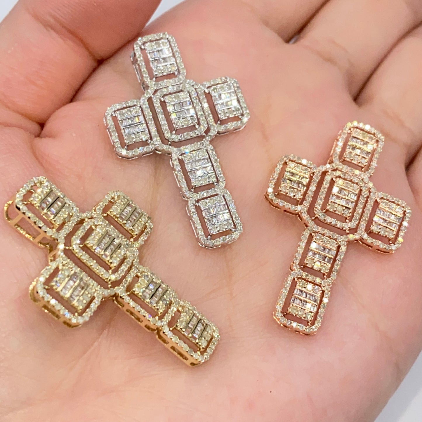 10K Diamond Baguette Cross Pendant