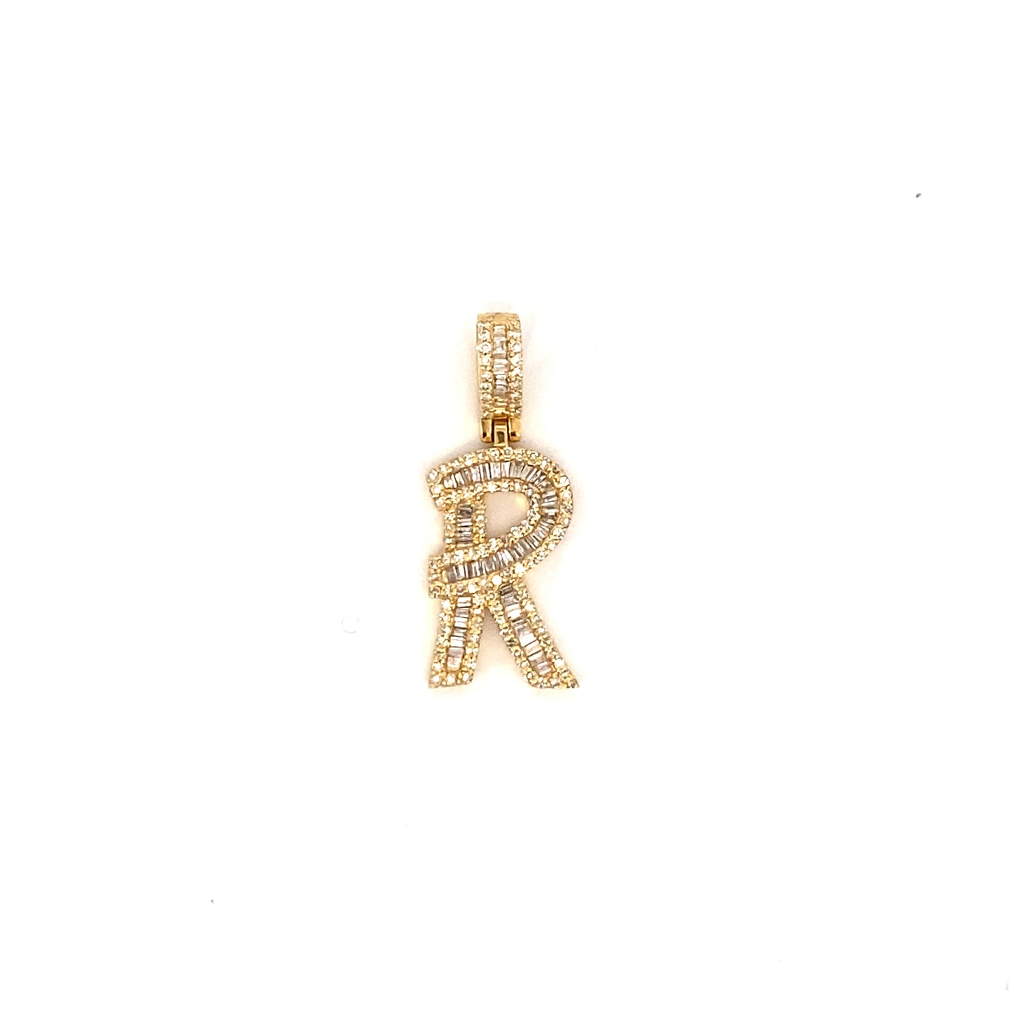 14K Bamboo Initial Letter Diamond Baguette Pendants Full Collection