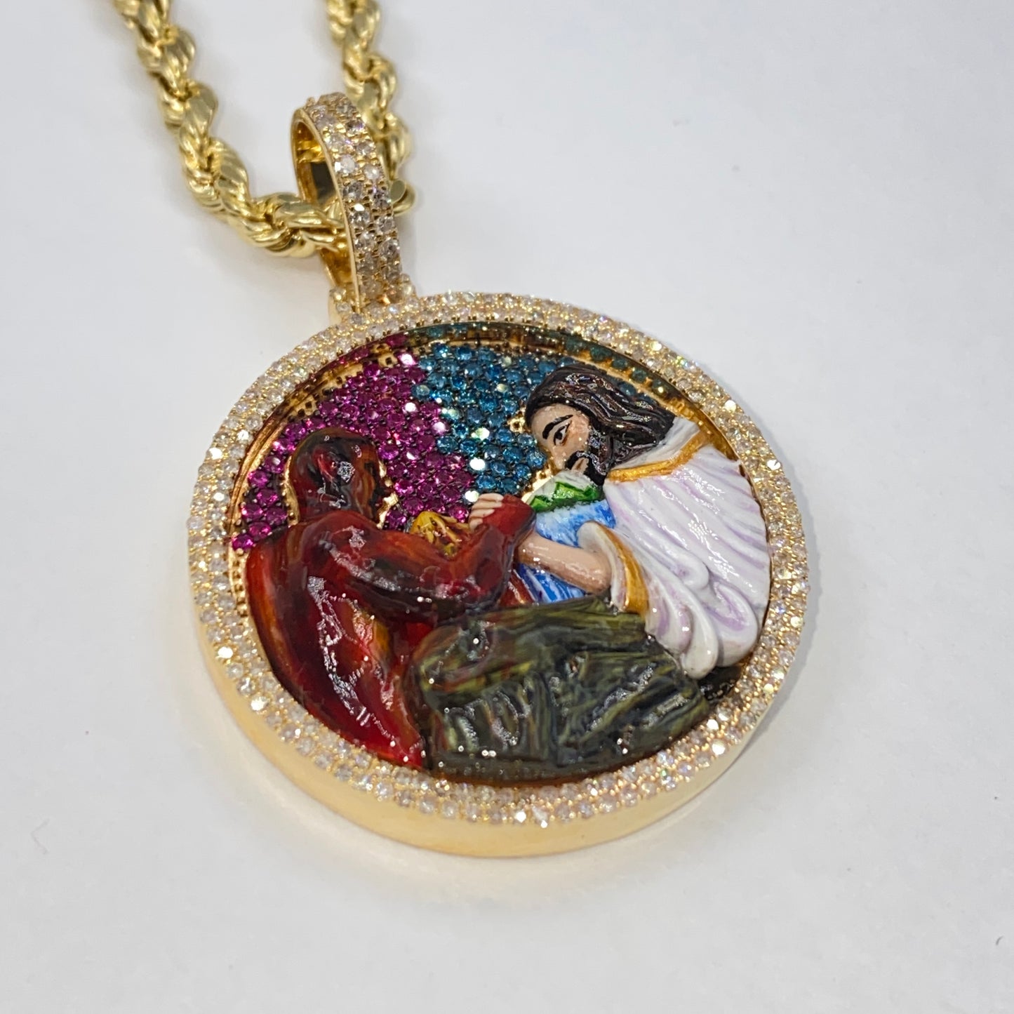 14K Salvation Jesus Diamond Circle Pendant