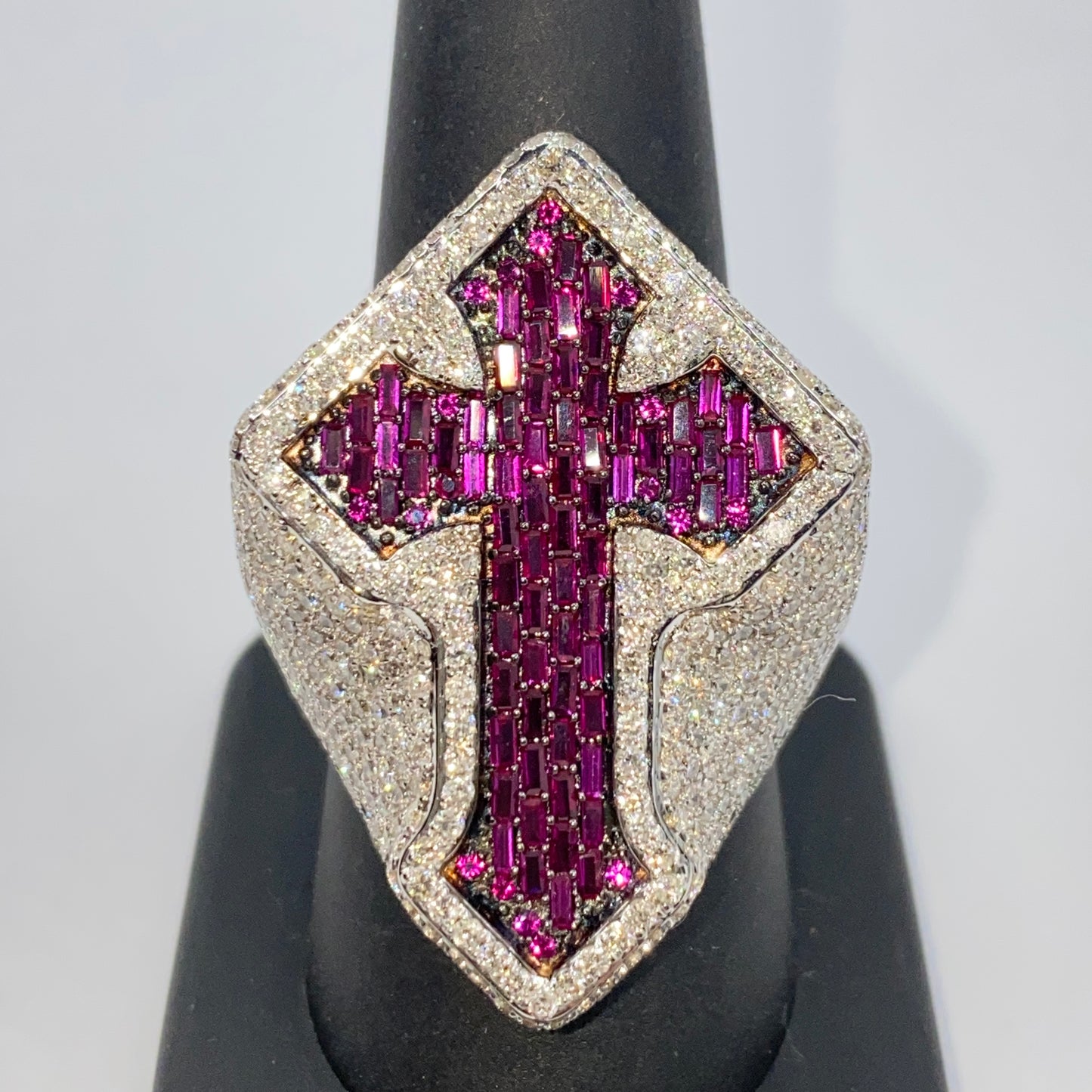 14K Royal Cross Chrome Diamond Baguette Ring