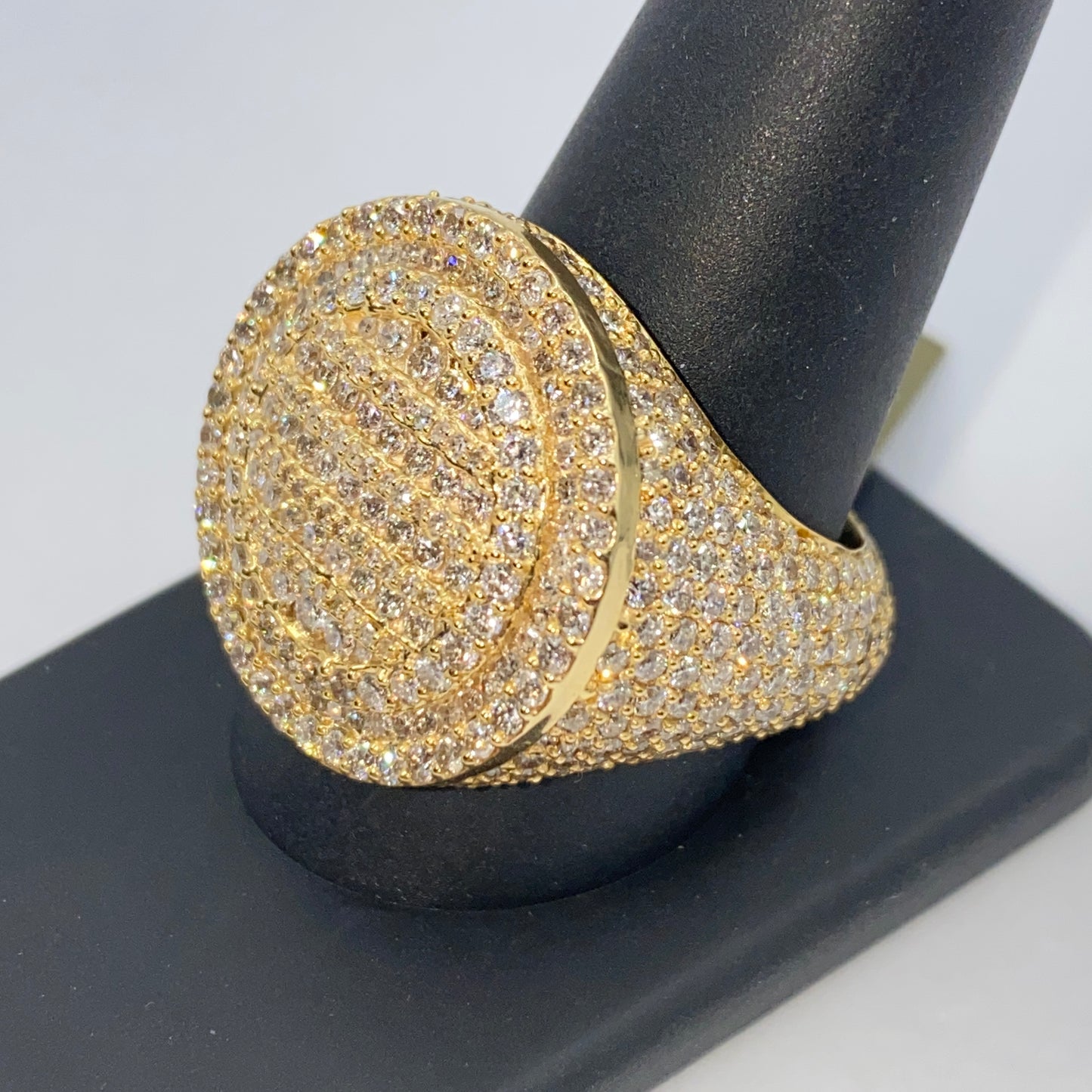 14K Iced Circle Pave Diamond Signet Ring