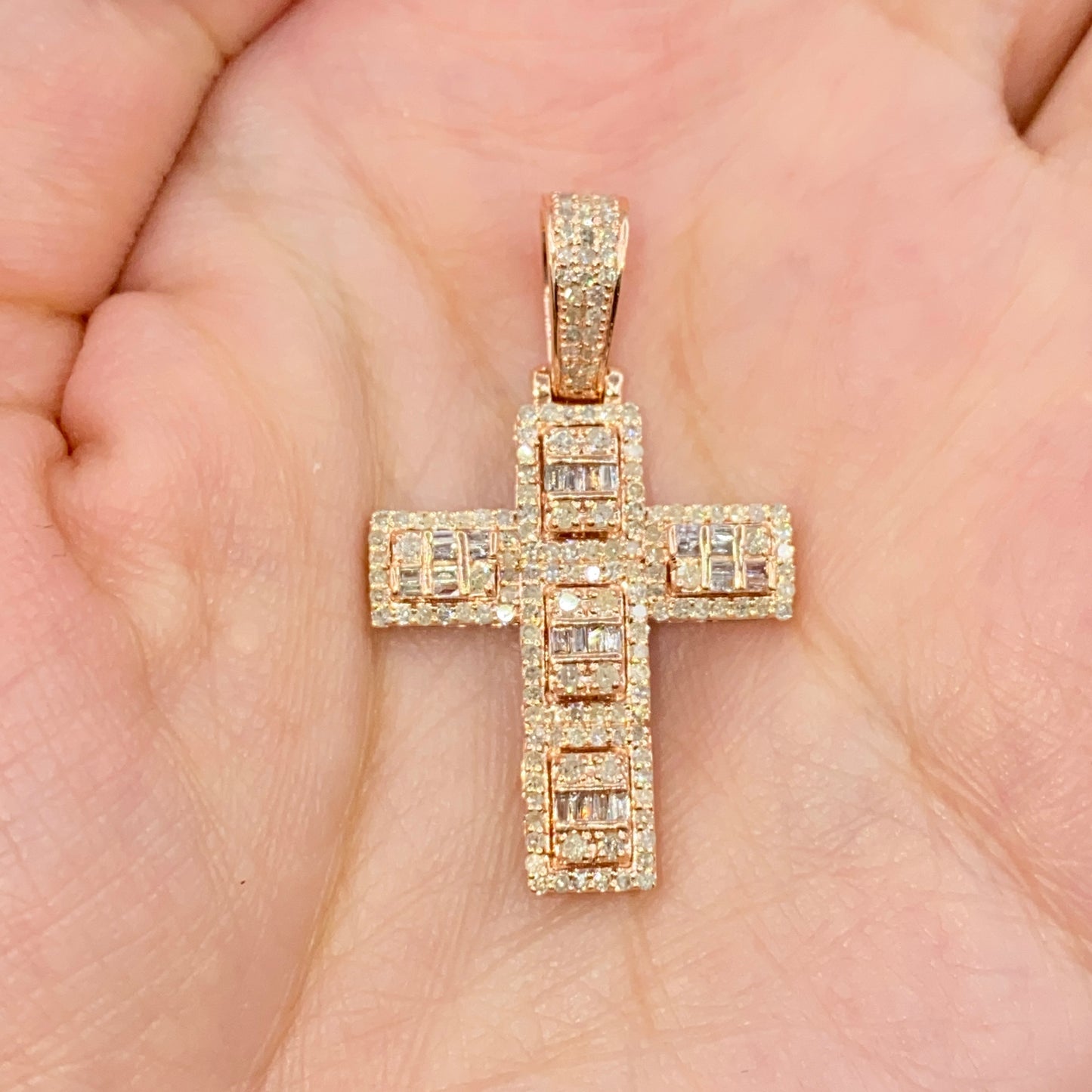 10K Humble Cross Diamond Baguette Pendant