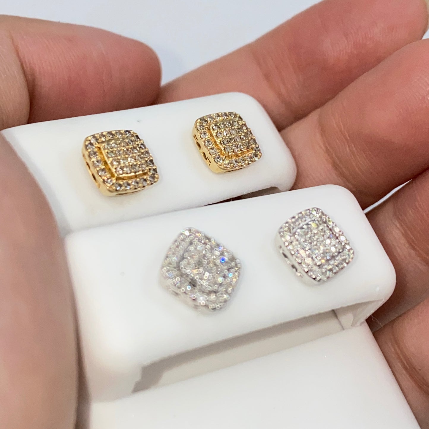 14K 7.9MM Rounded Square Halo Diamond Earrings