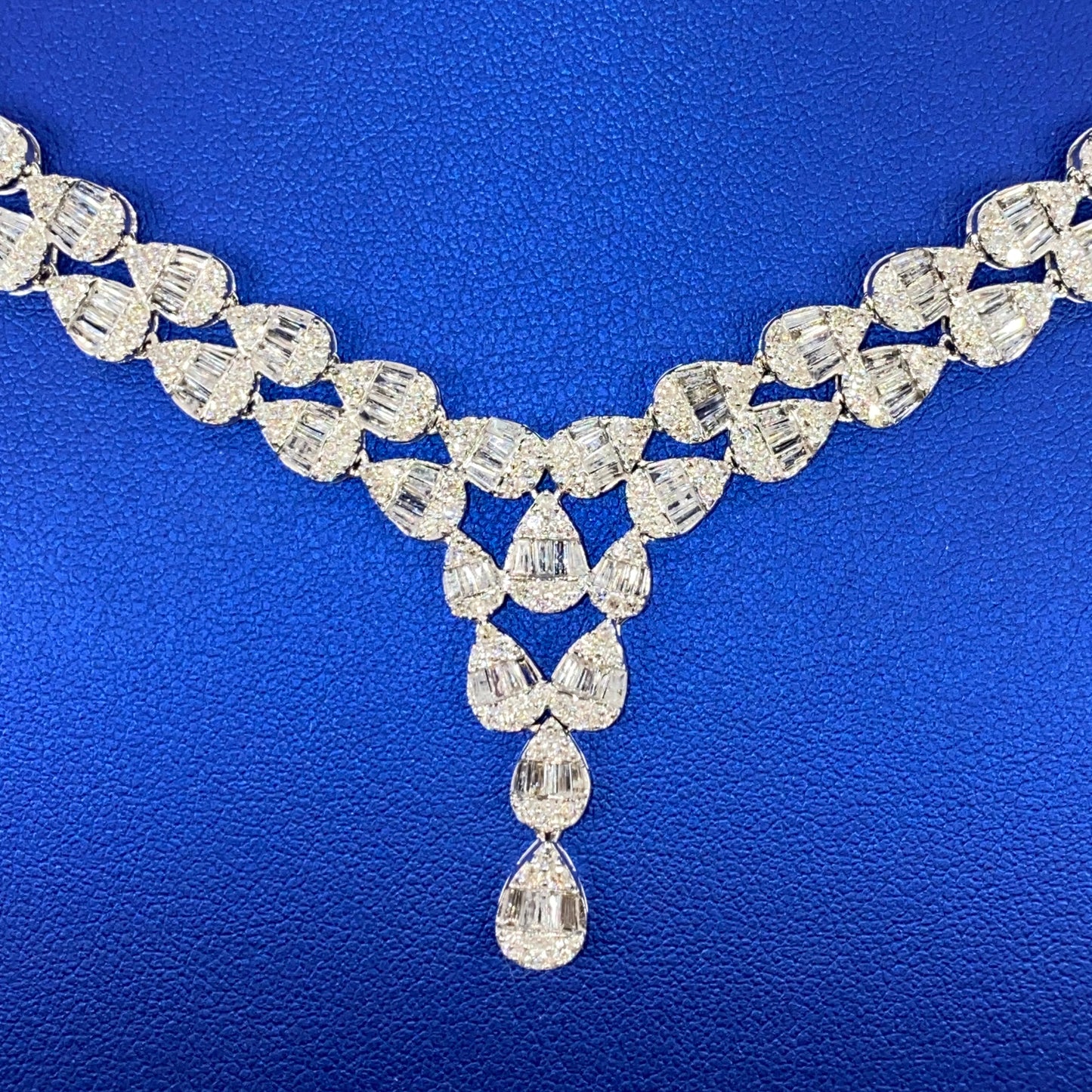 14K Stacked Pear Link Diamond Tennis Chain Necklace