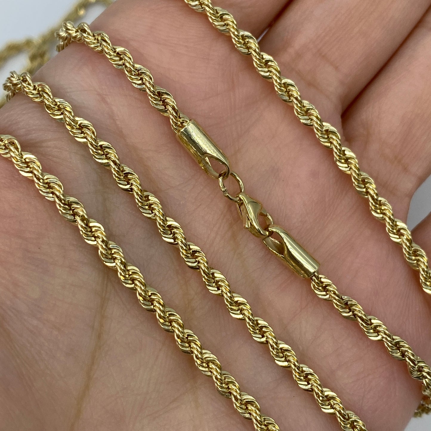 Rope Chain Necklace Real 14K Yellow Gold 16-24"