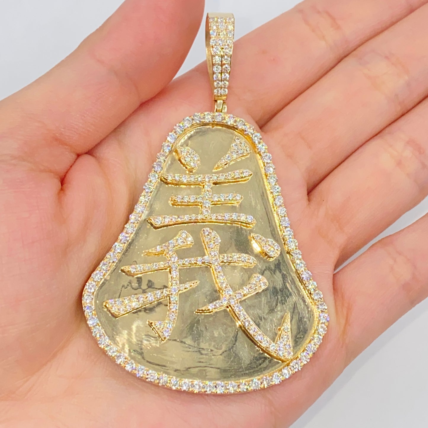 14K Luck Chinese Diamond Pendant