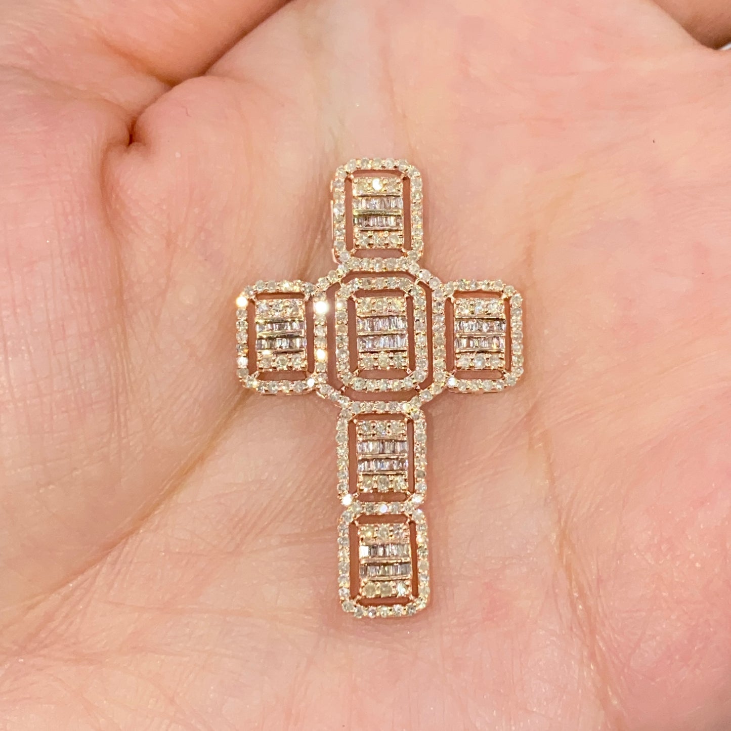 10K Diamond Baguette Cross Pendant