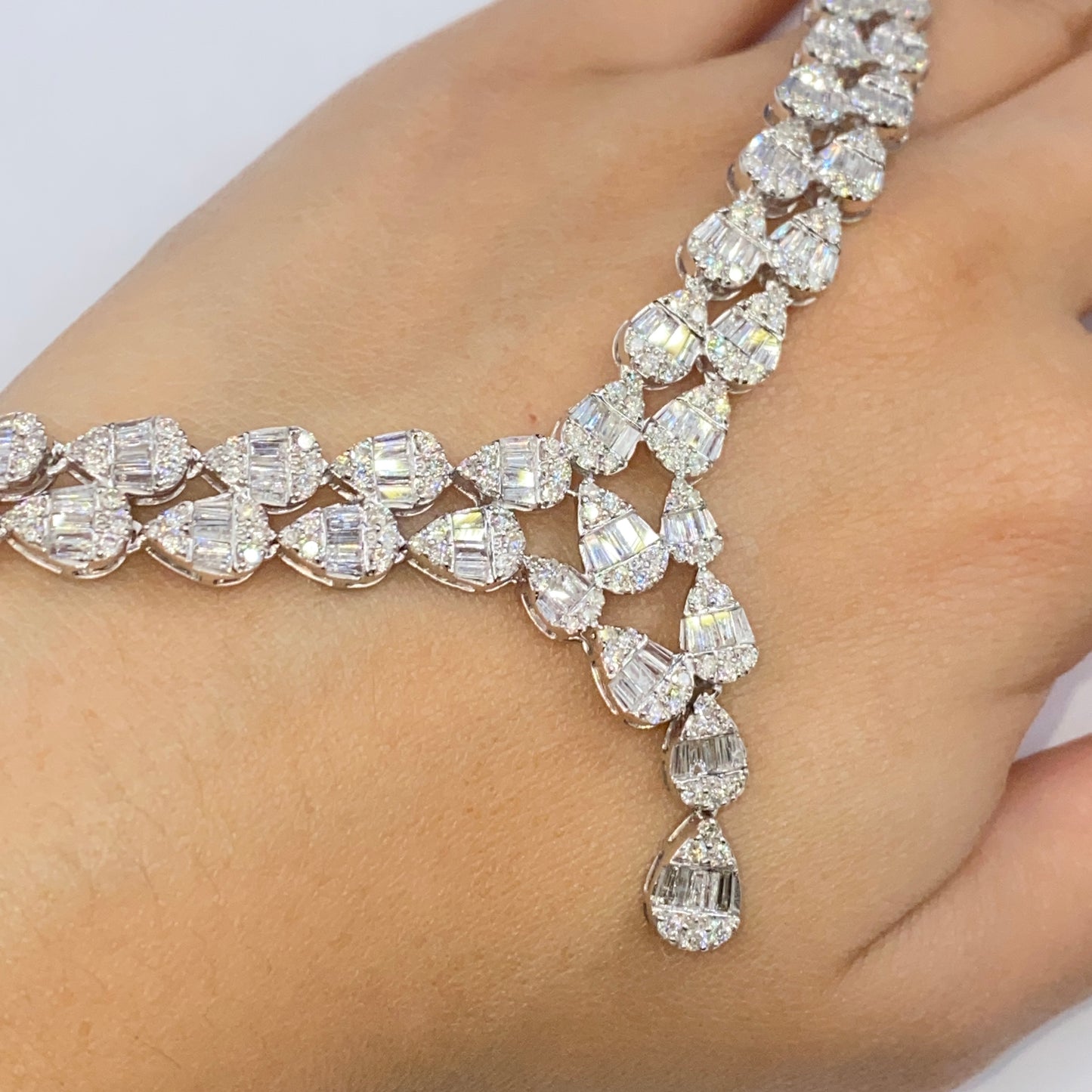14K Stacked Pear Link Diamond Tennis Chain Necklace