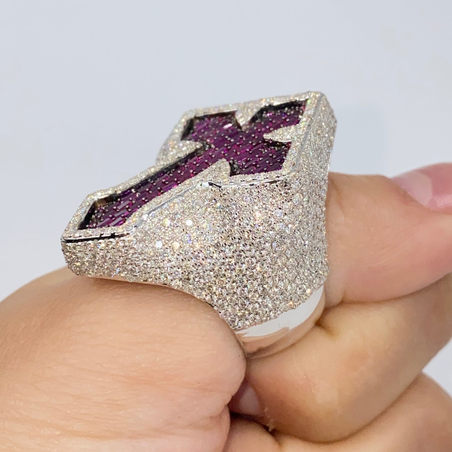14K Royal Cross Chrome Diamond Baguette Ring