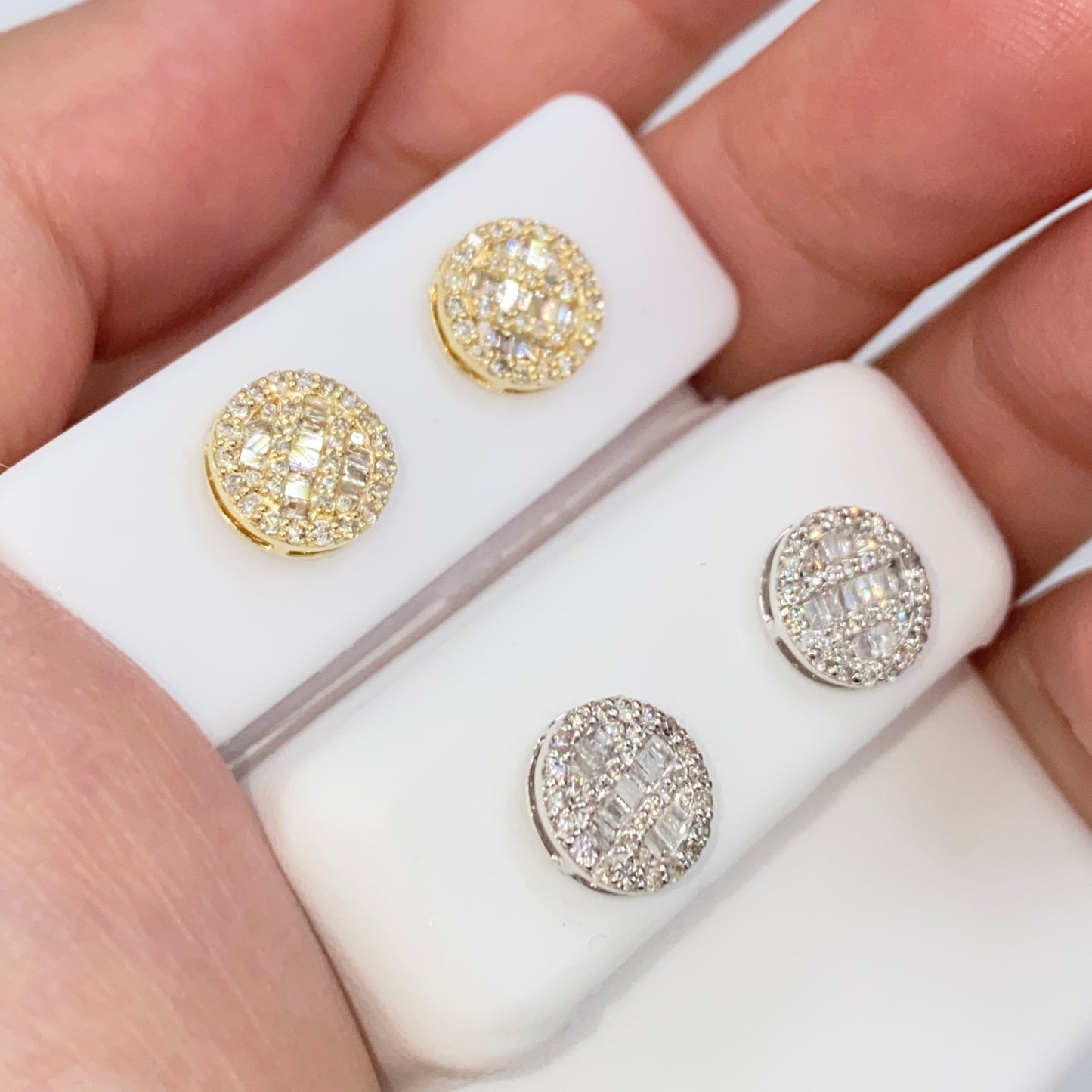 14K 8.3MM Circle Diamond Baguette Earrings