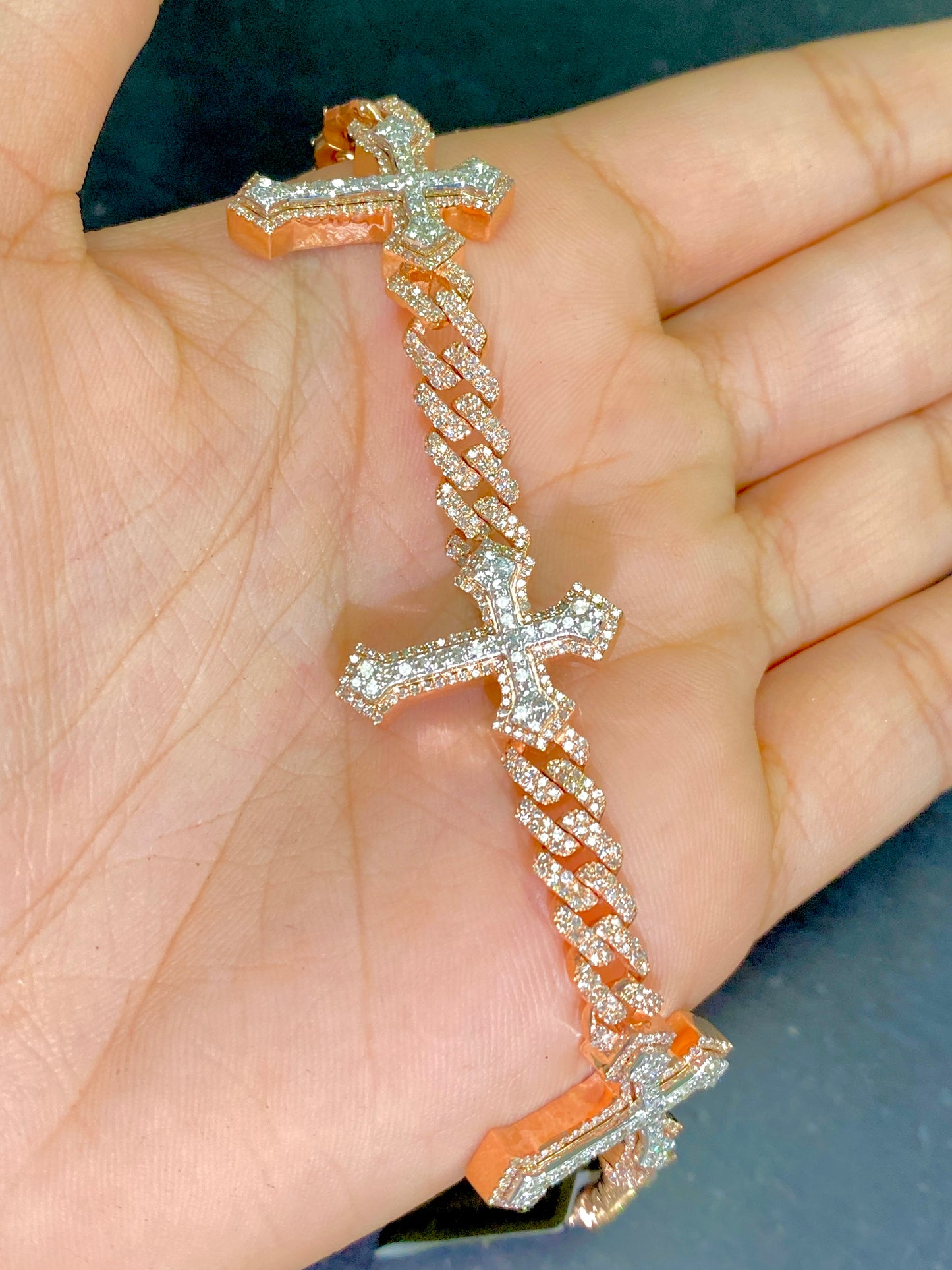 10k Cuban Trefoil Cross Diamond Bracelet