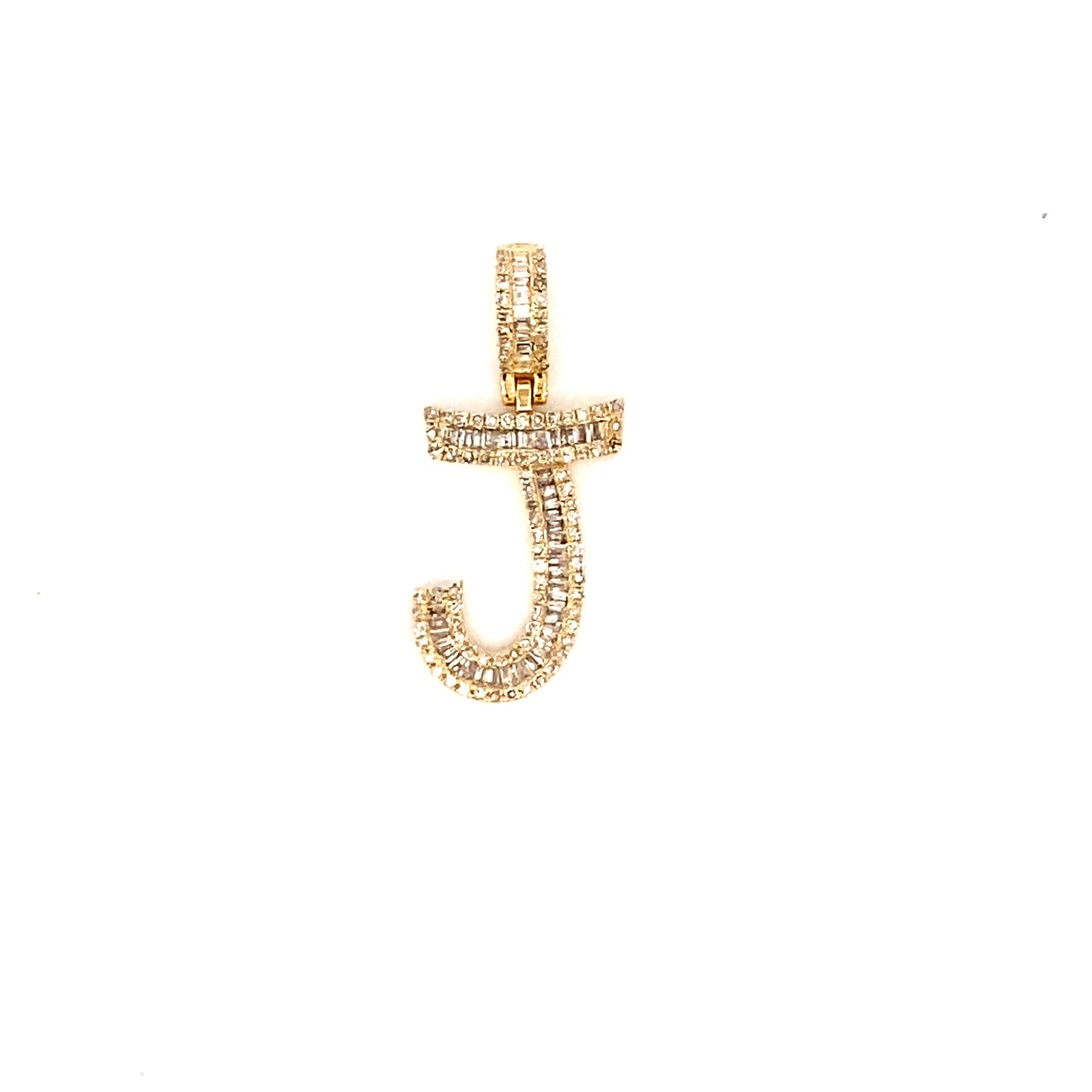 14K Bamboo Initial Letter Diamond Baguette Pendants Full Collection