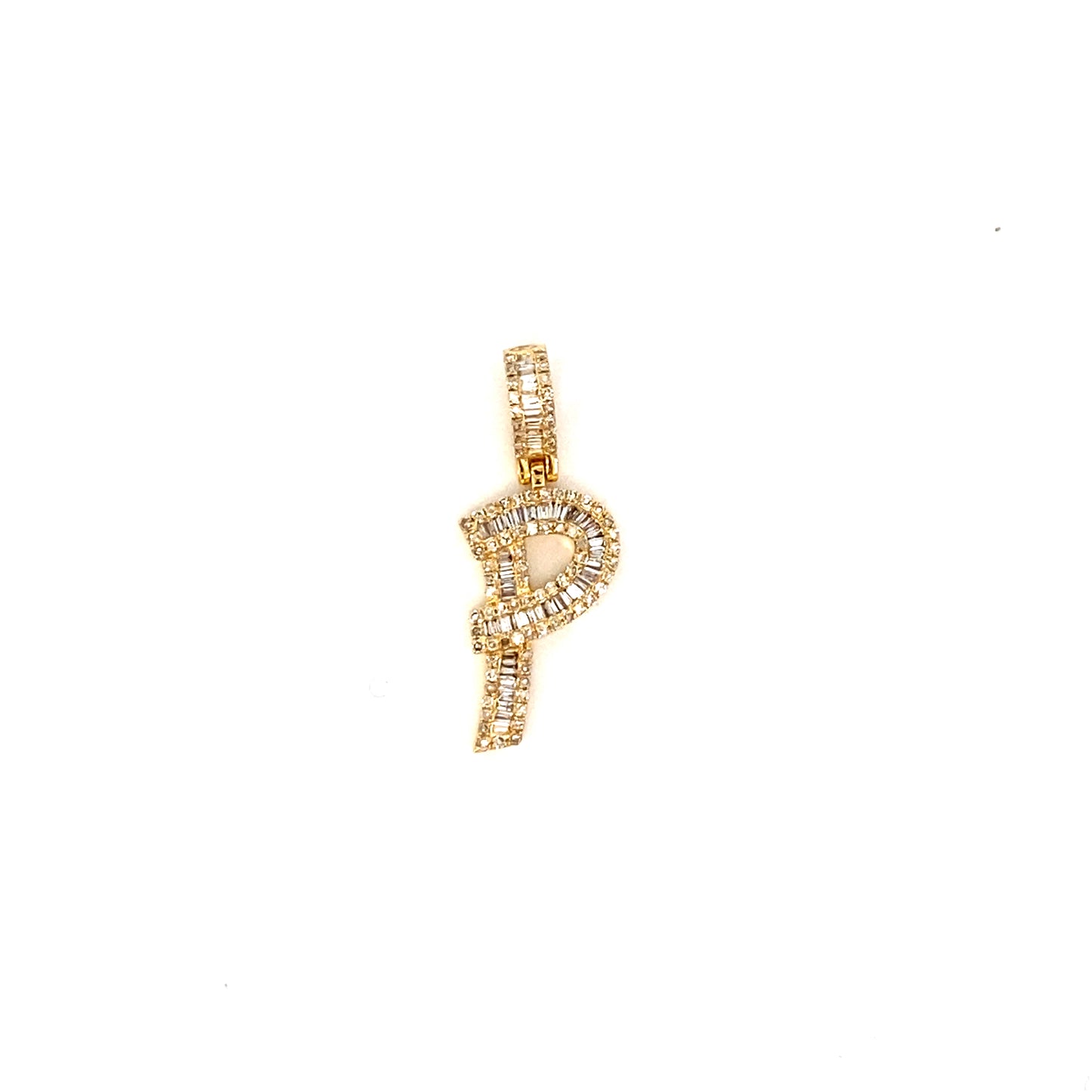 14K Bamboo Initial Letter Diamond Baguette Pendants Full Collection