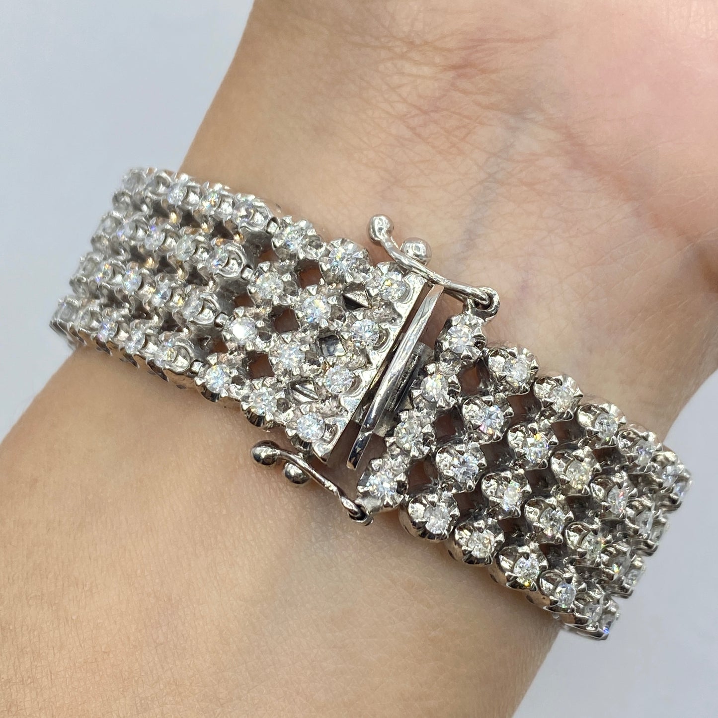 10K Stacked Tennis Diamond Bracelet 8"