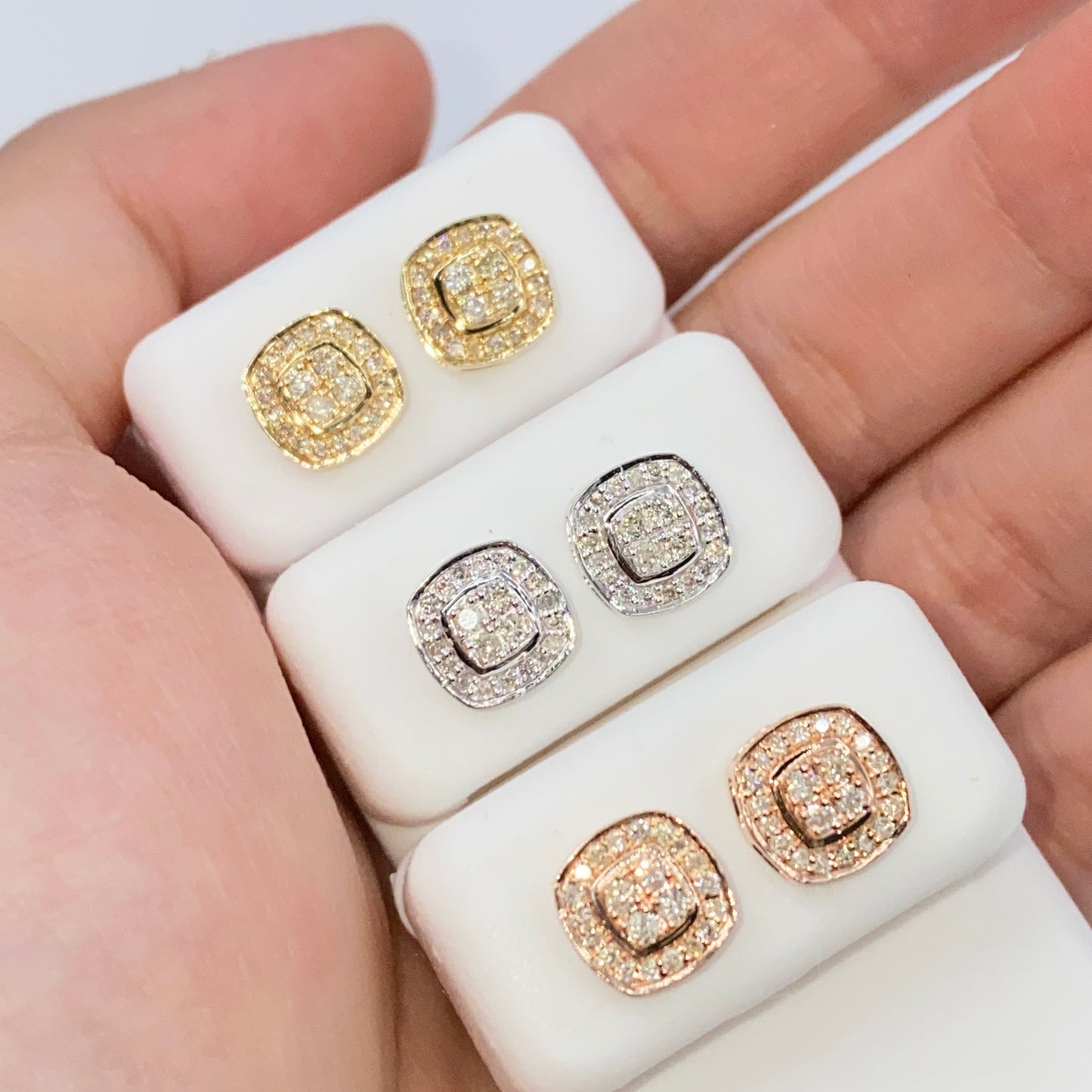 14K 8MM Rounded Square Halo Diamond Earrings