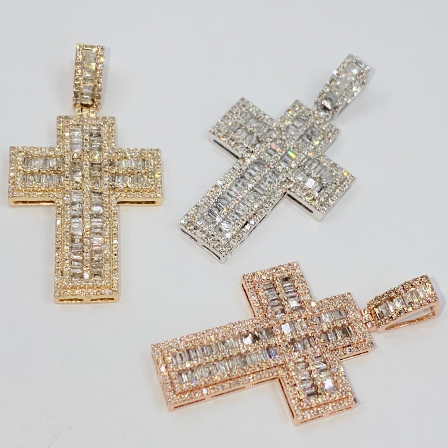 10K Joseph Cross Diamond Baguette Pendant