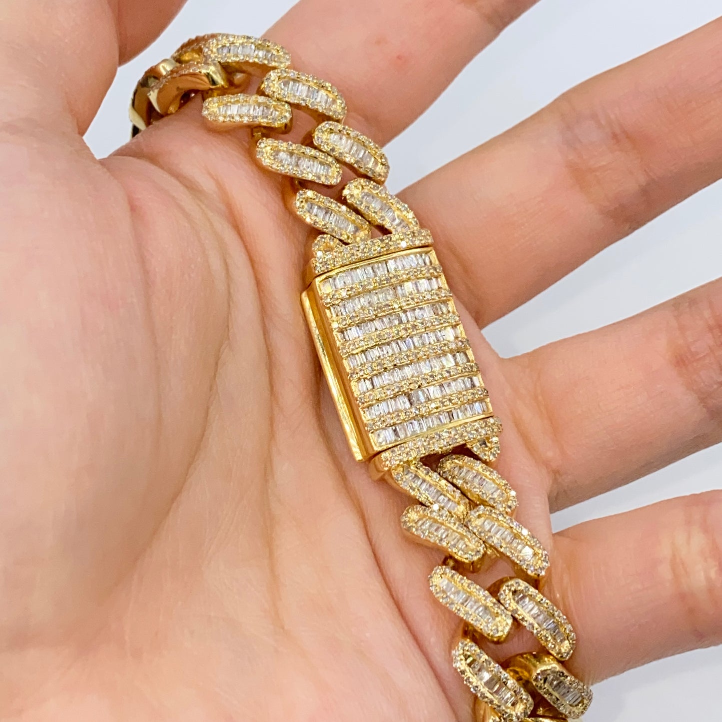 14K 12MM Chubby Cuban Link Diamond Baguette Bracelet