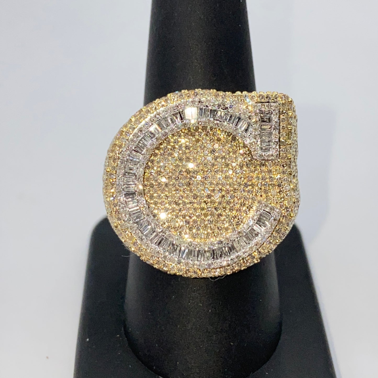 10K Iced Letter Diamond Baguette Ring