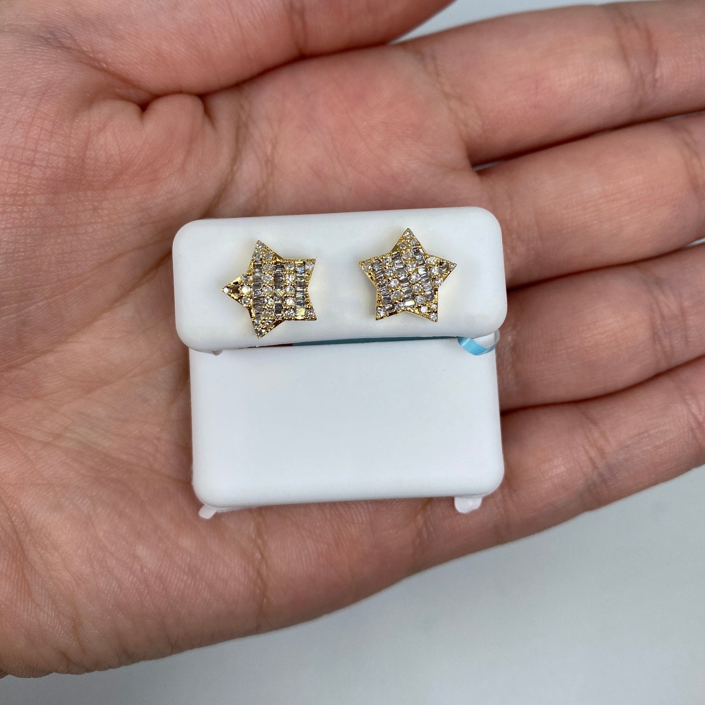14K Large Star Stacked Diamond Baguette Earrings