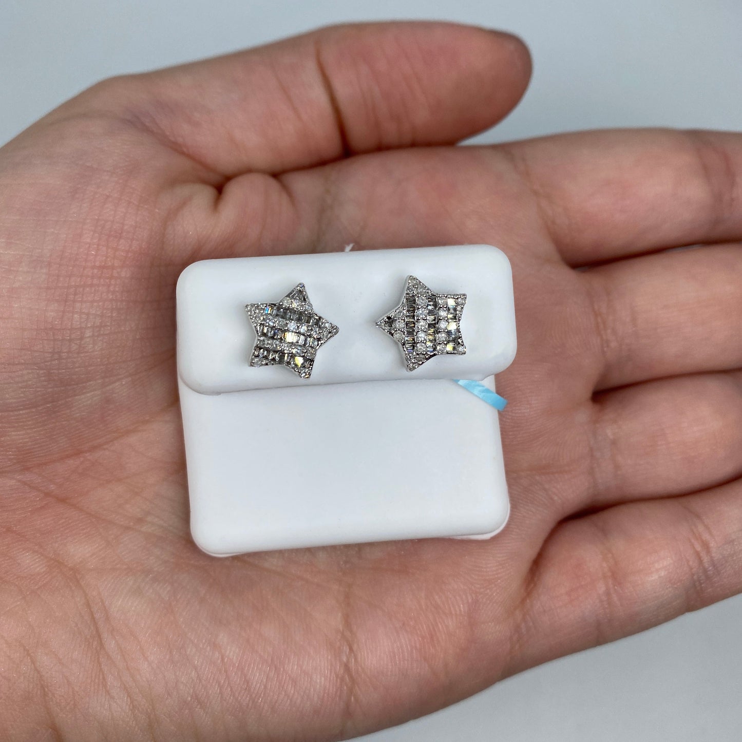 14K Large Star Stacked Diamond Baguette Earrings