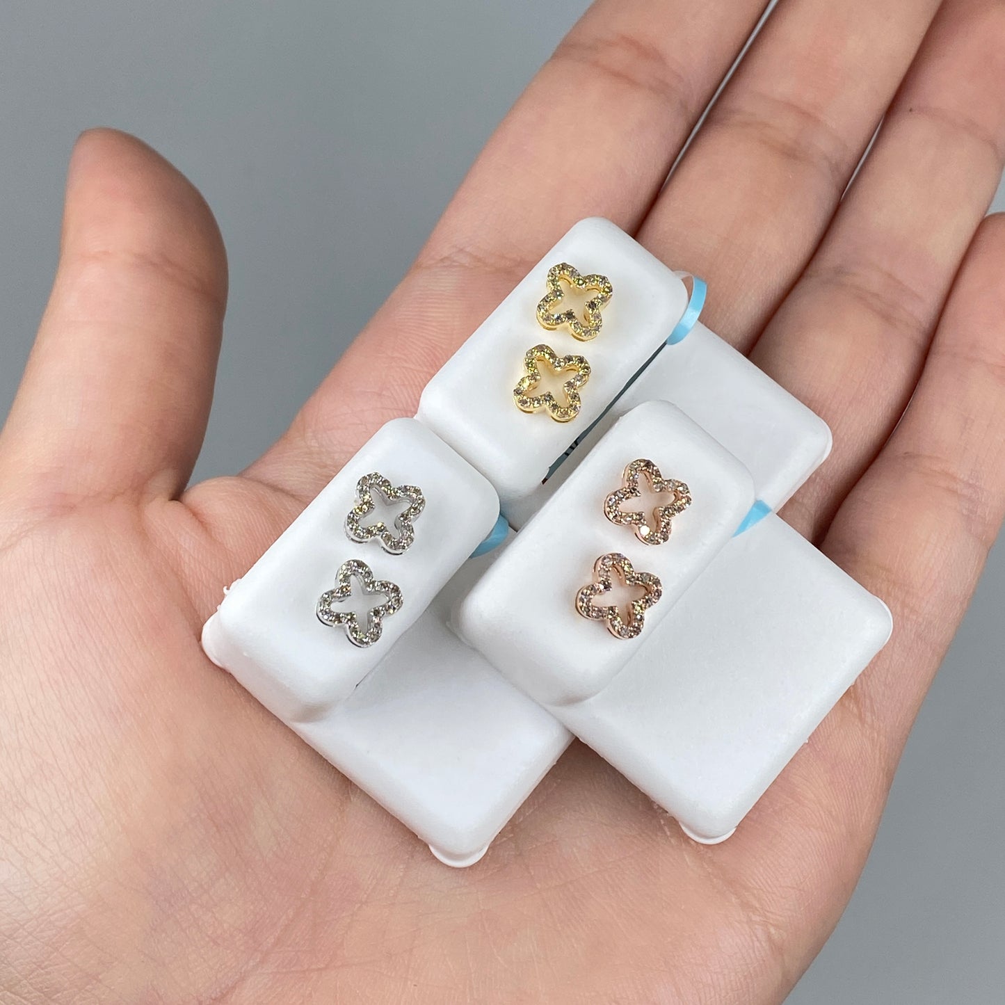 14K Open Clover Diamond Earrings