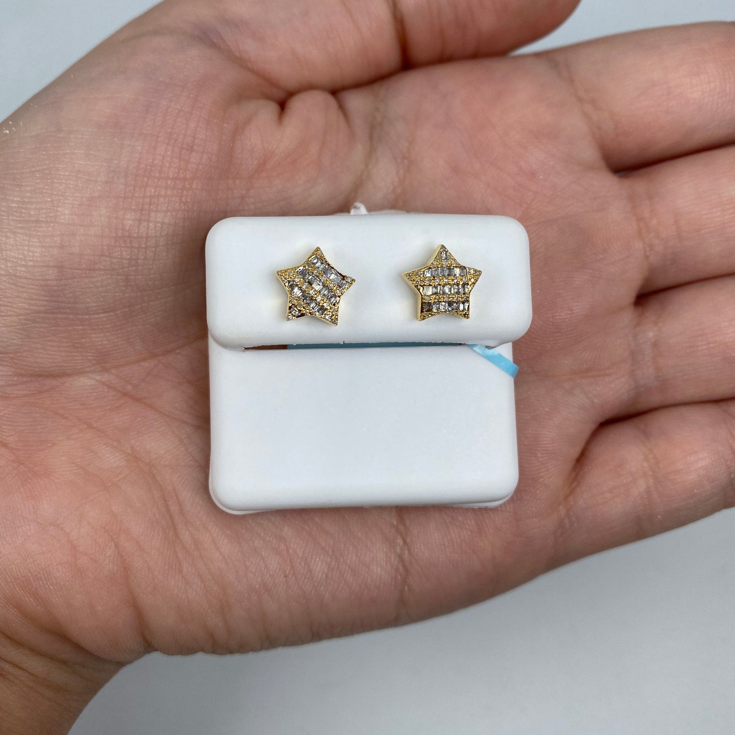 14K Star Stacked Diamond Baguette Earrings