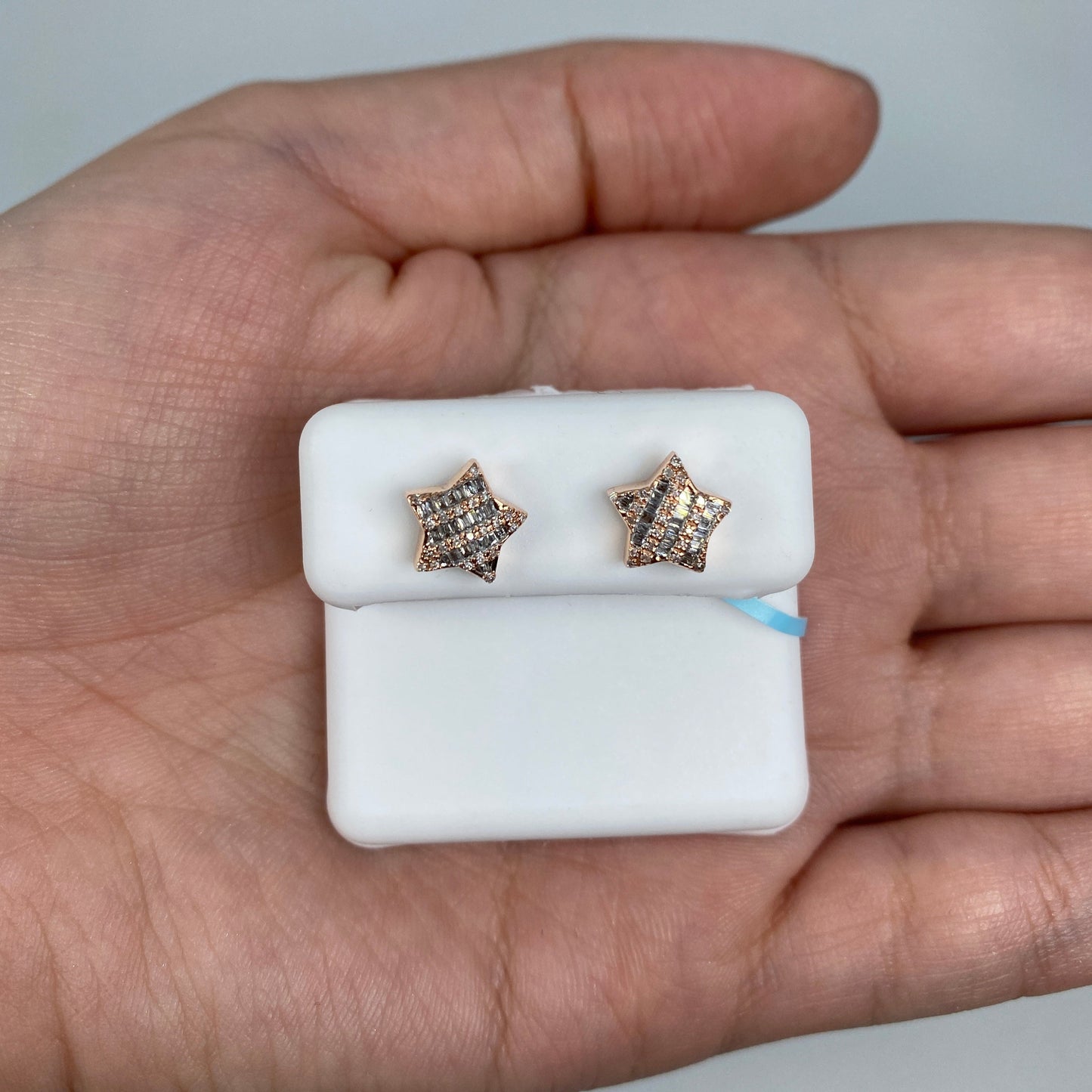 14K Star Stacked Diamond Baguette Earrings