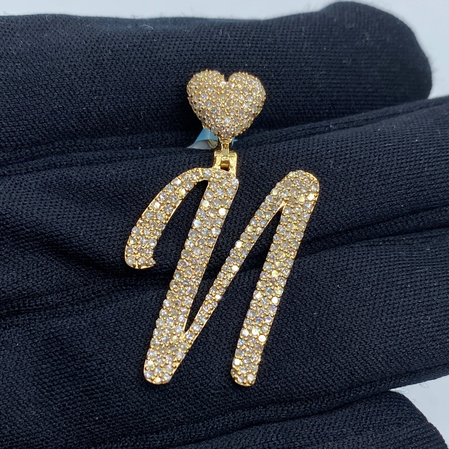 14K Script Initial Letter Heart Diamond Pendants Full Collection