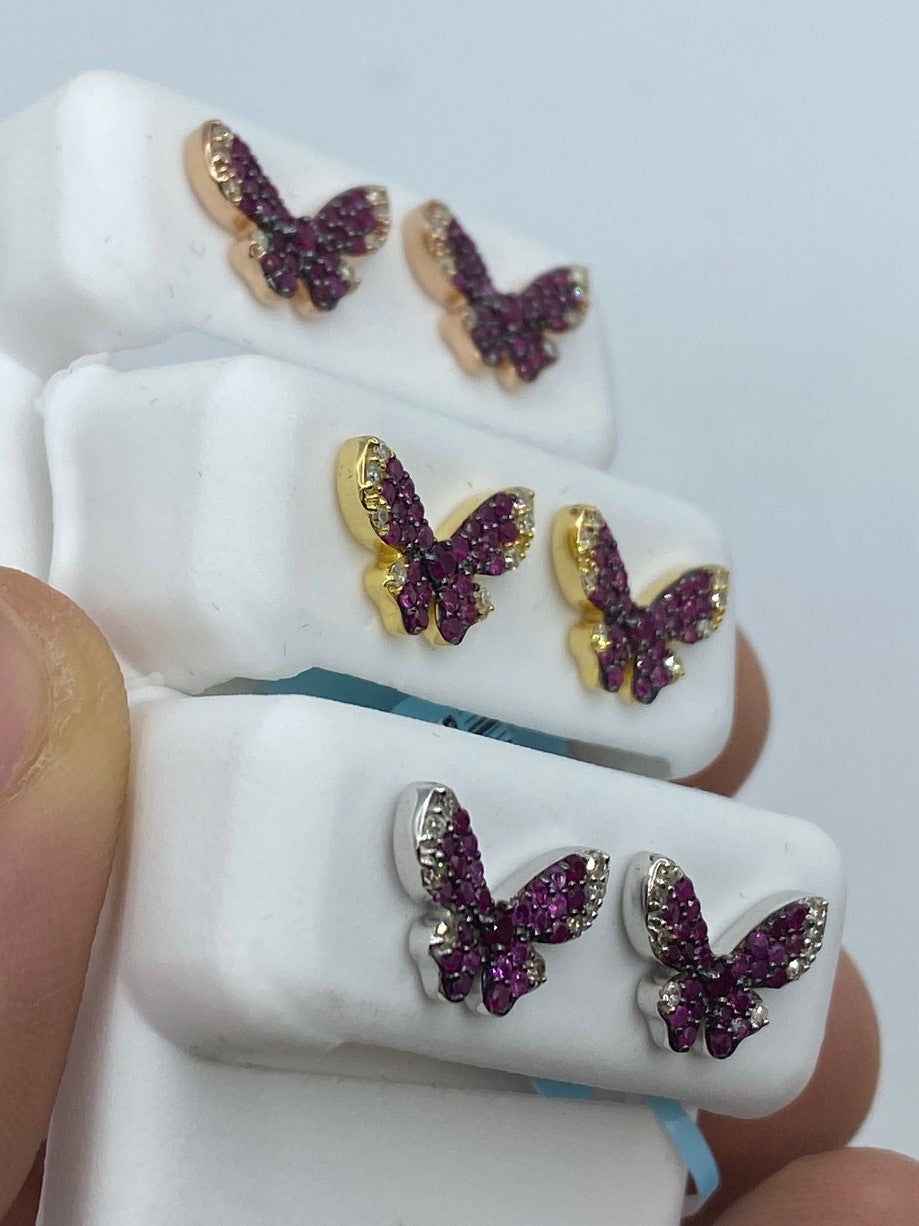 14K Purple Butterfly Diamond Earrings