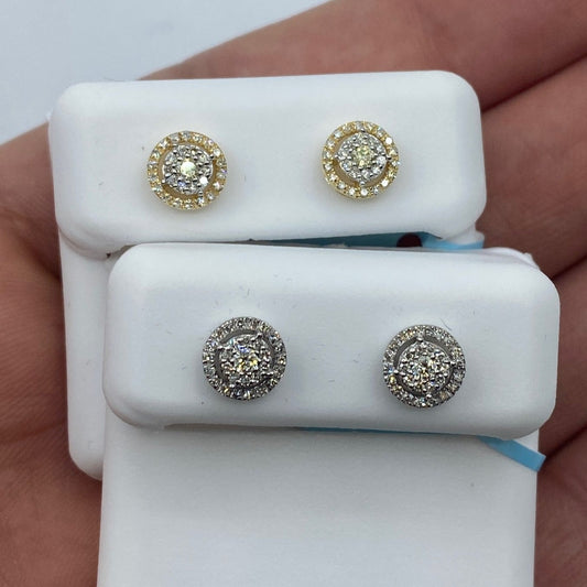 14K Circle Halo Diamond Earrings
