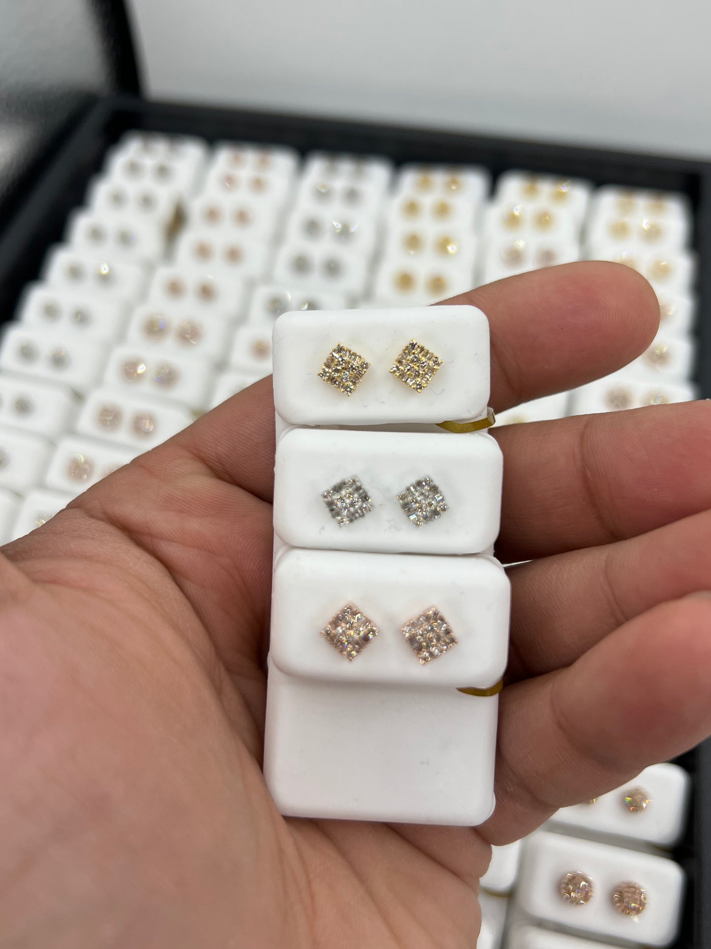 10K Square Baguette Diamond Earrings