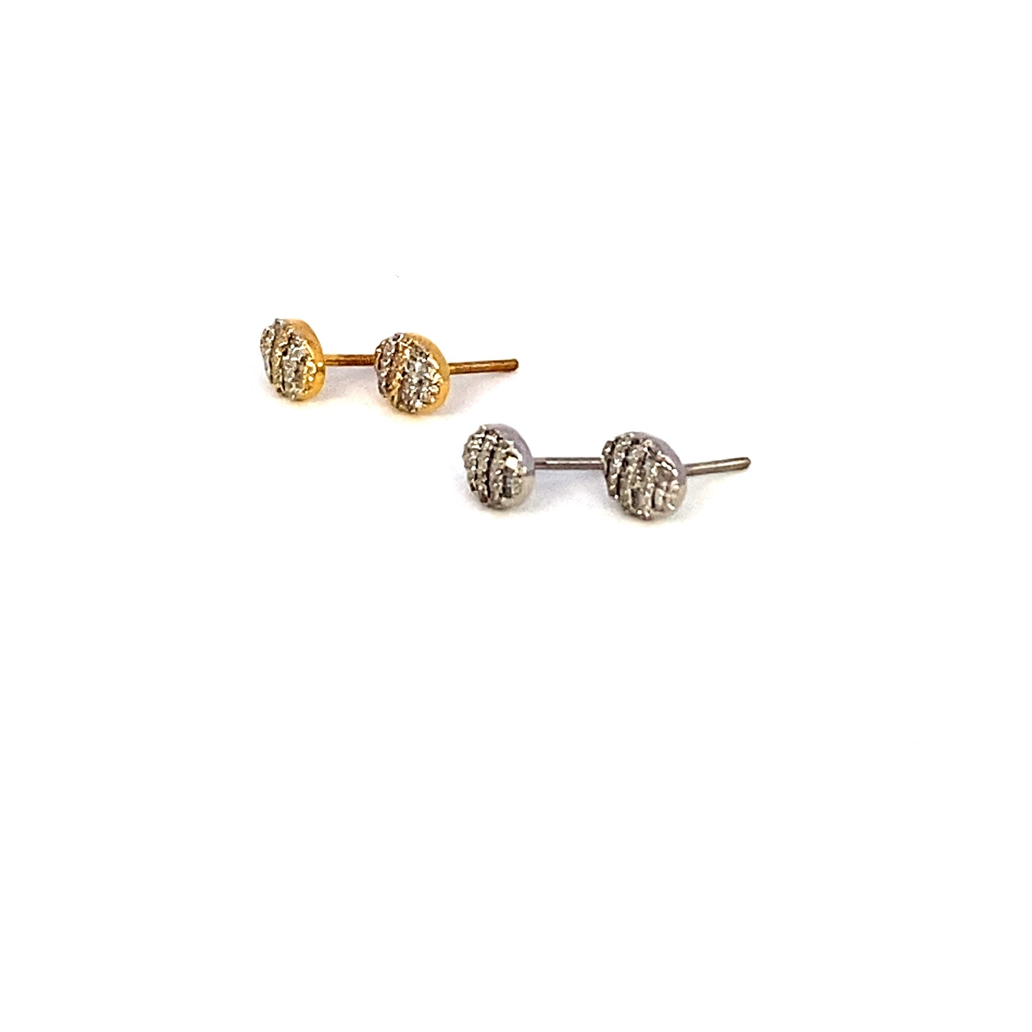 14K Small Oval Stacked Diamond Baguette Earrings