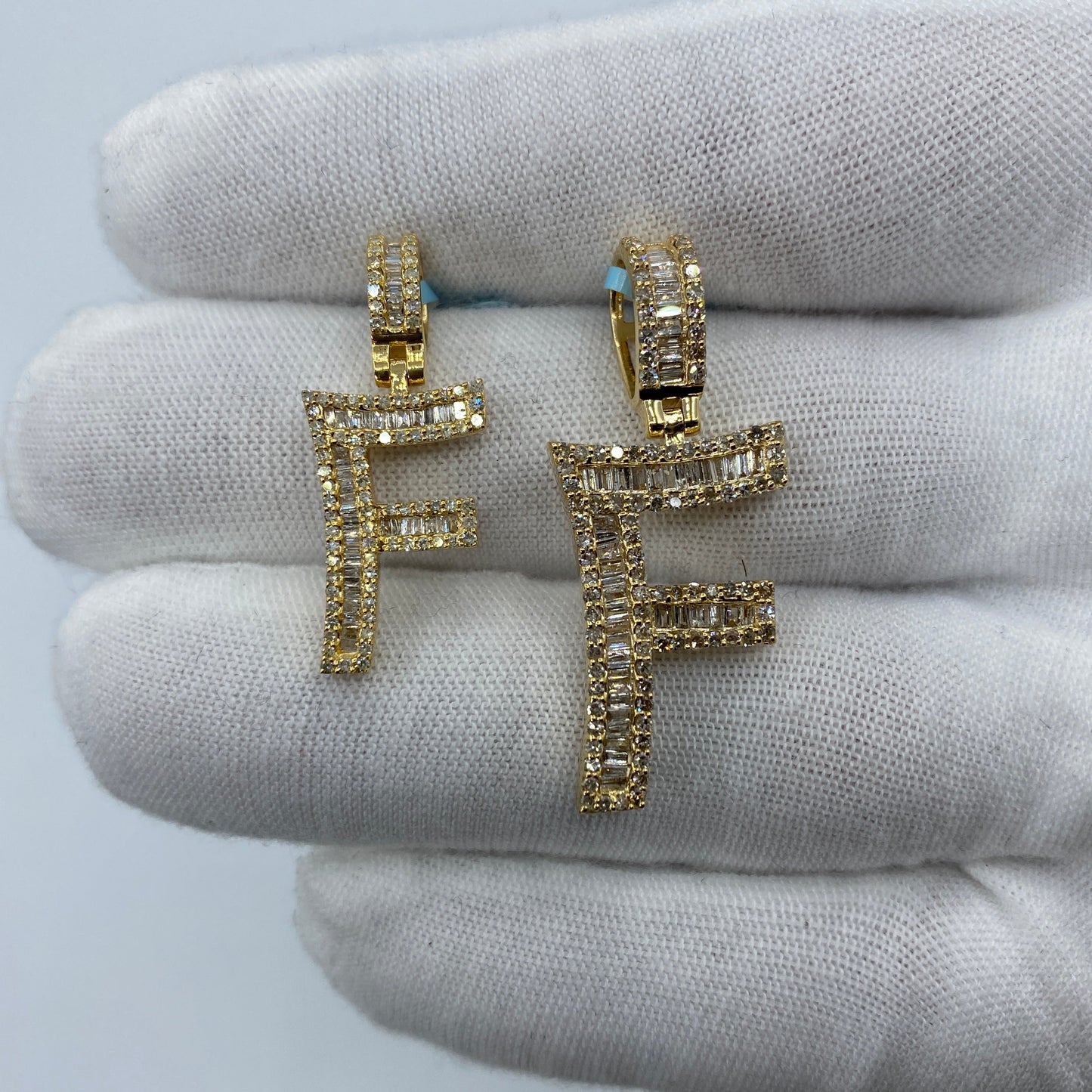 14K Initial F Diamond Baguette Pendant
