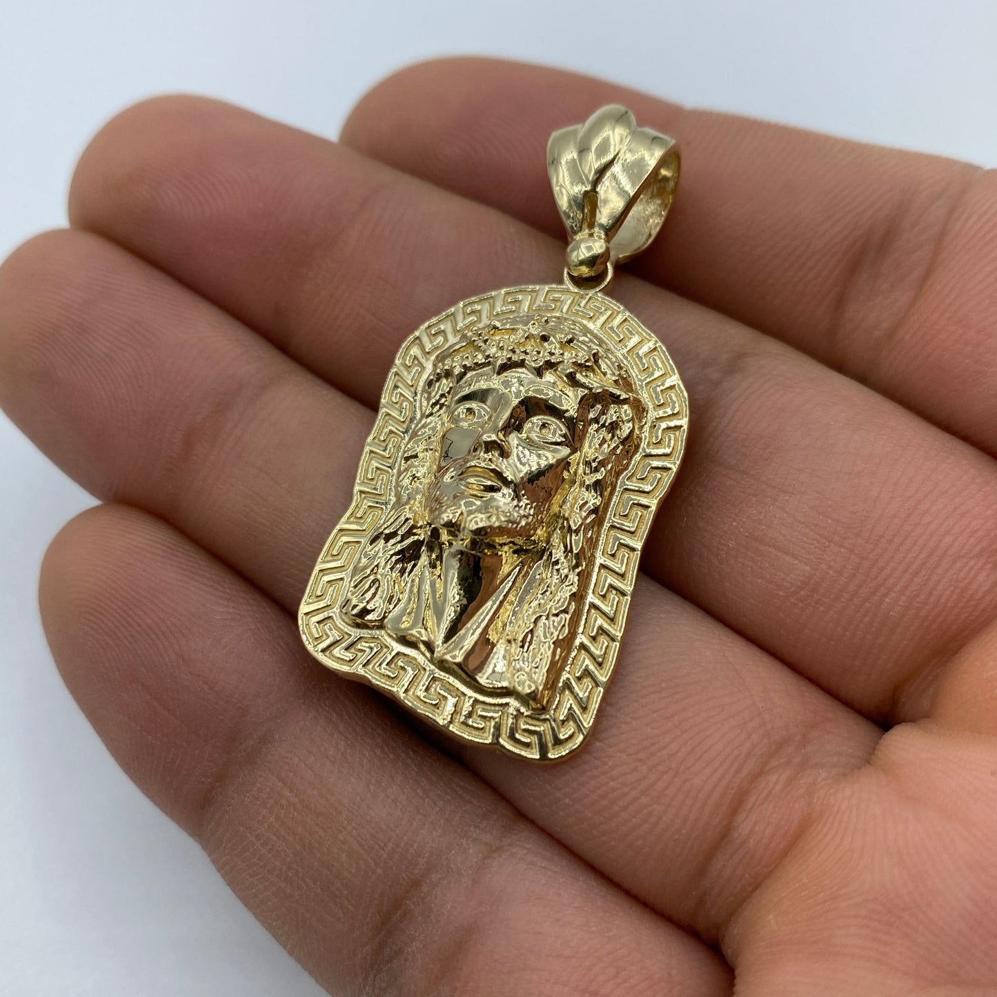 14K Jesus Head Medallion Pendant 1.75"