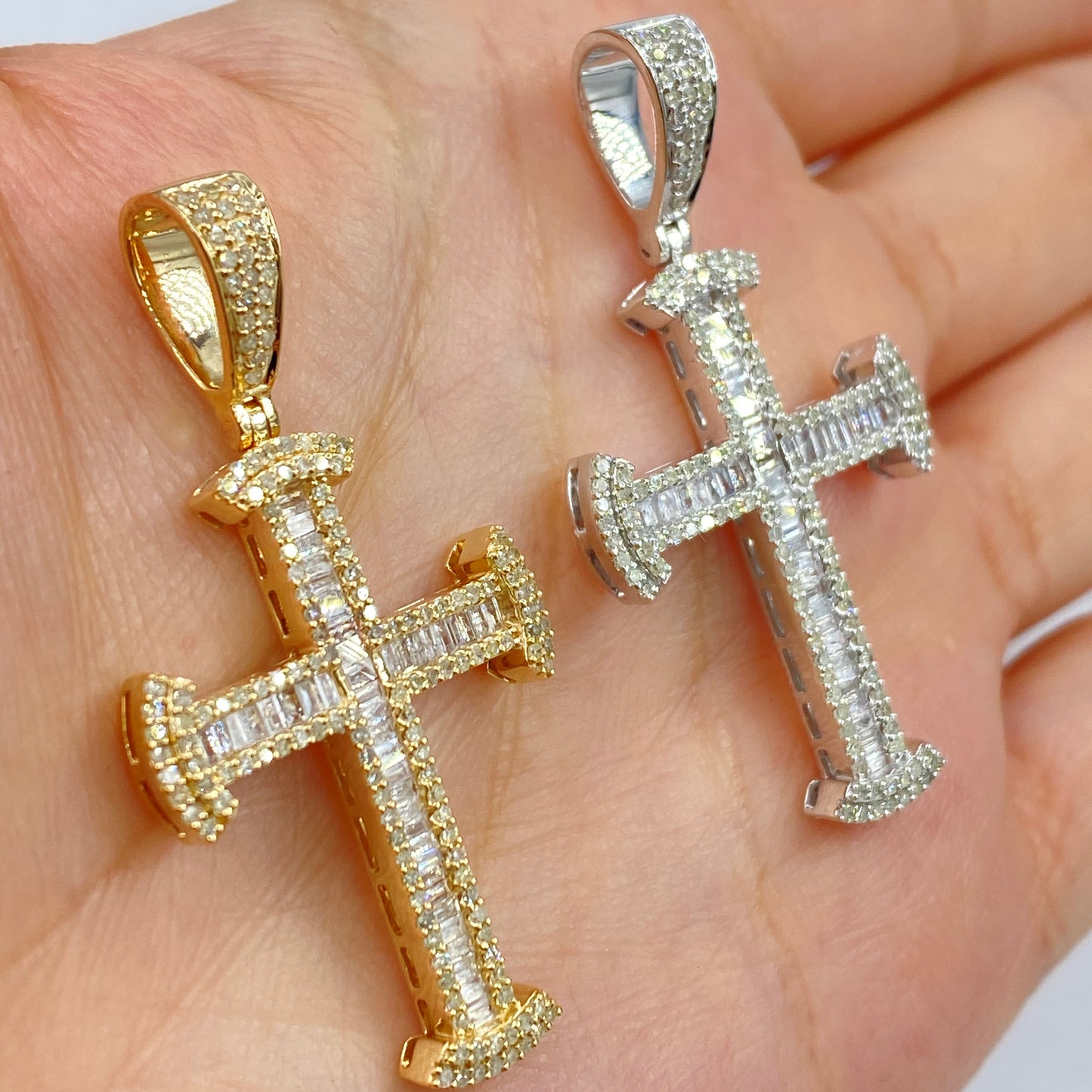 14K Miracle Cross Diamond Baguette Pendant