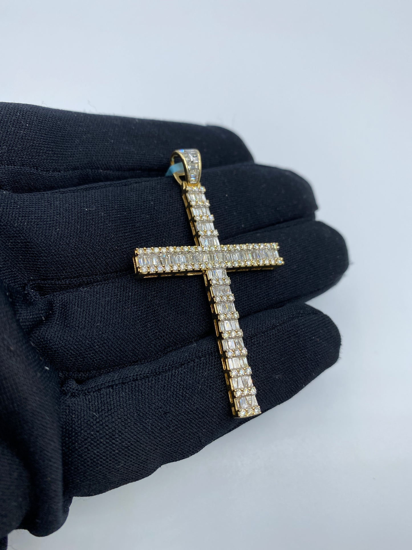 14K Cross Diamond Baguette Pendant