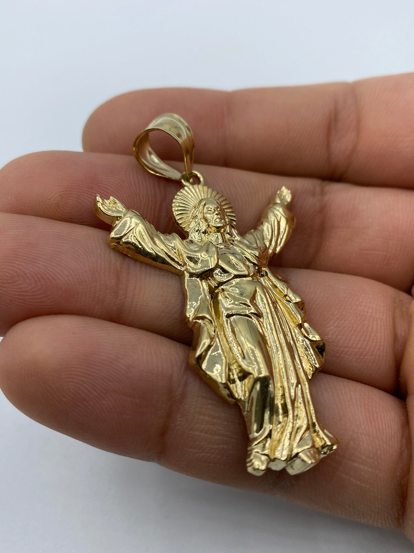14K Jesus With Halo Pendant 2.2"