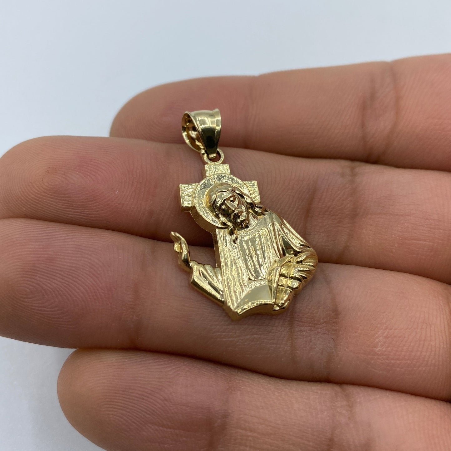 14K Jesus Carrying Cross Pendant 1.25"