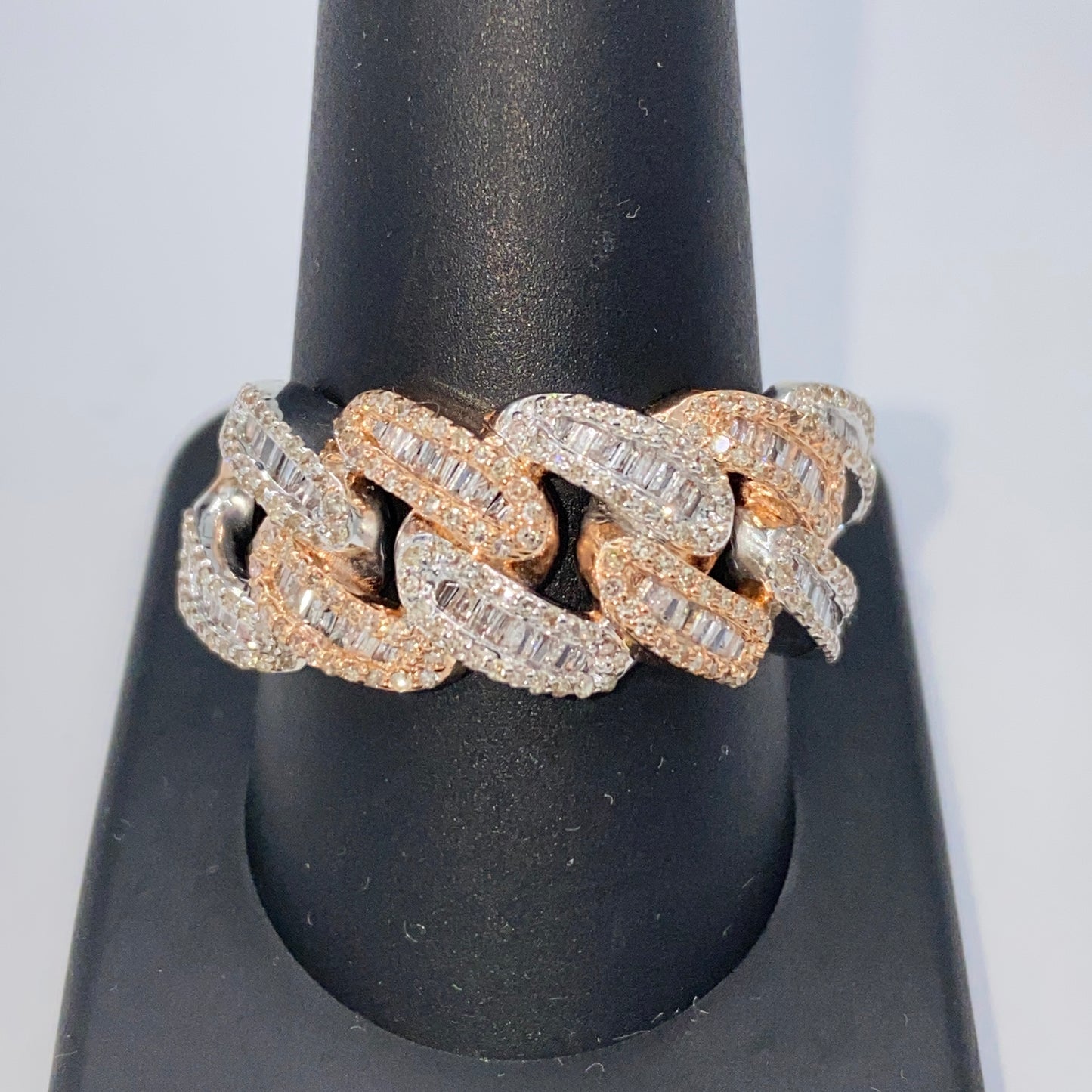 10K Chubby Cuban Link Diamond Baguette Ring