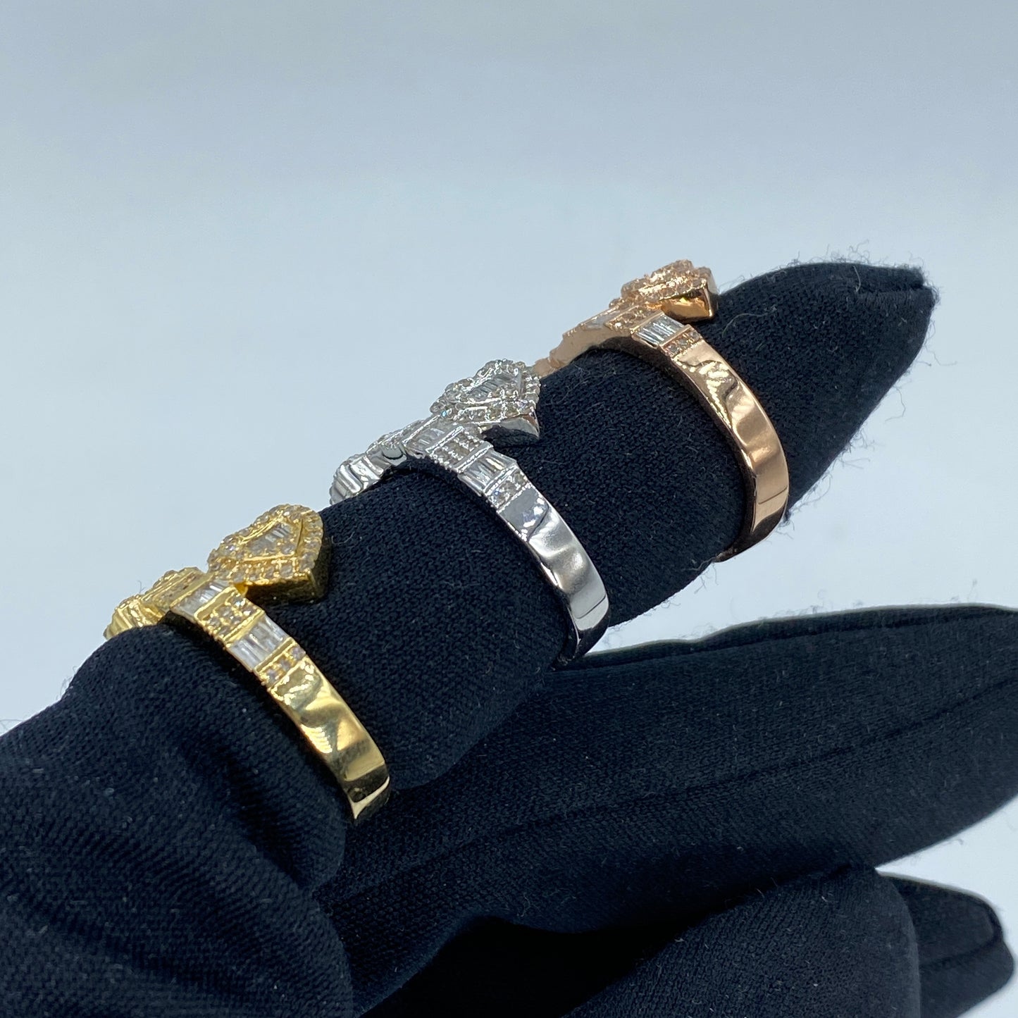 14K Heart Bangle Baguette Ring