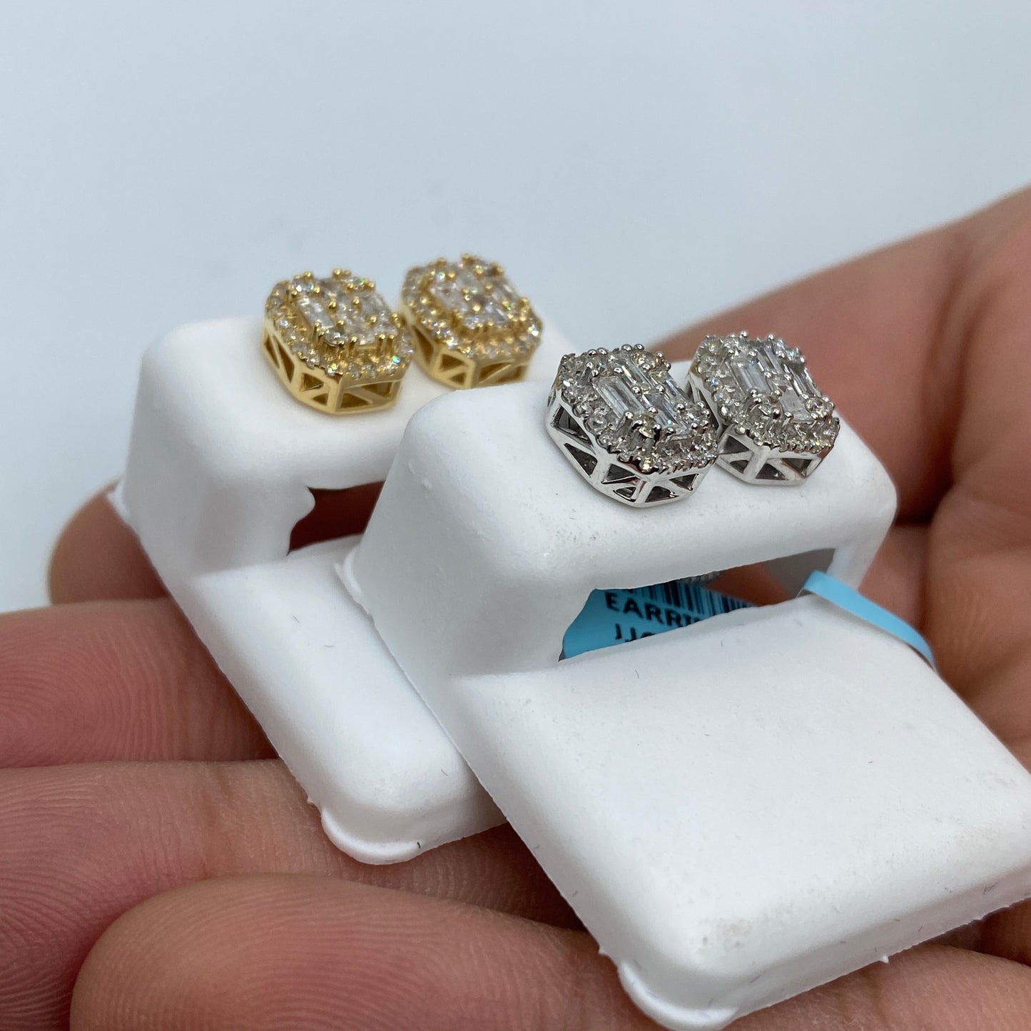 14K Rounded Rectangle Diamond Baguette Earrings 1.2ct