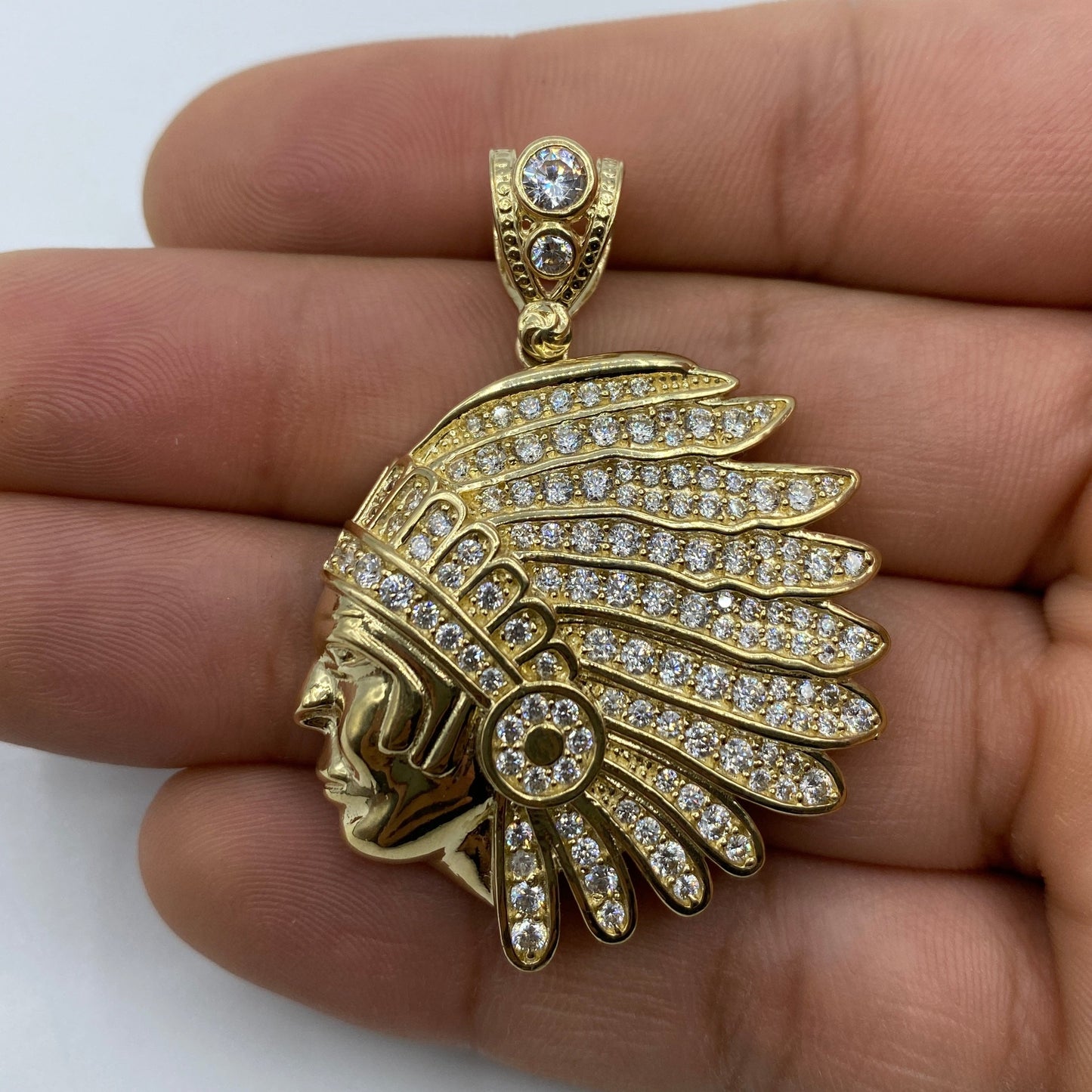 14K Indian Chief Head Pendant