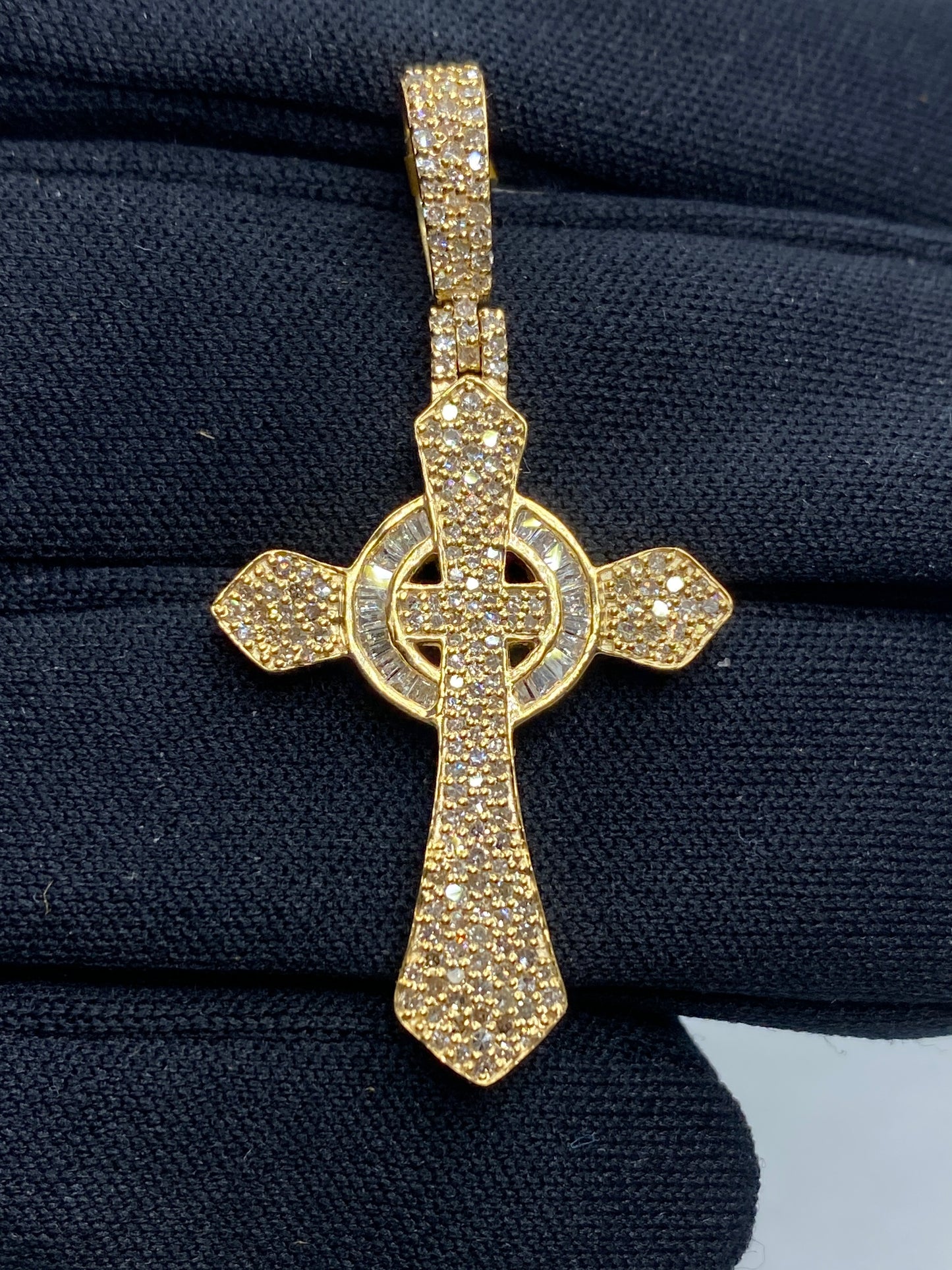 10K Celtic Cross Diamond Baguette Pendant 1.2ct