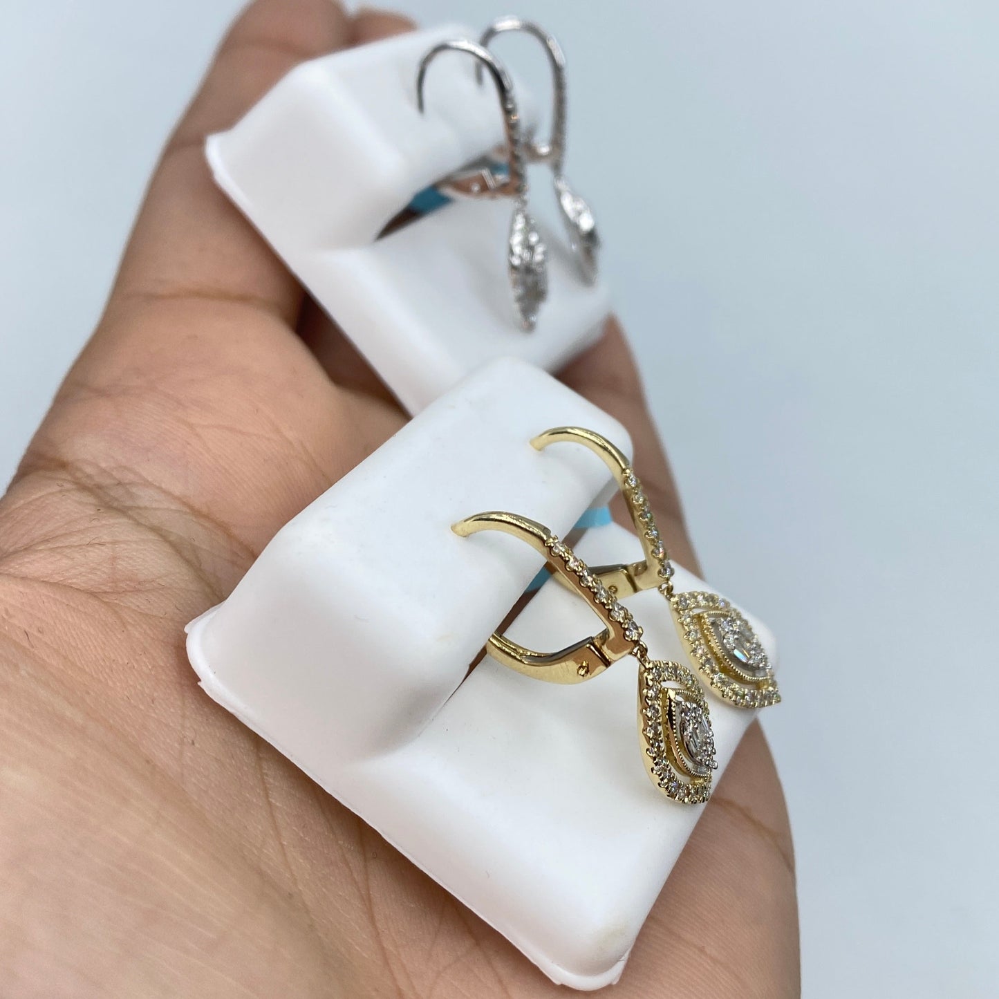 14K Navette Diamond Dangling Earrings