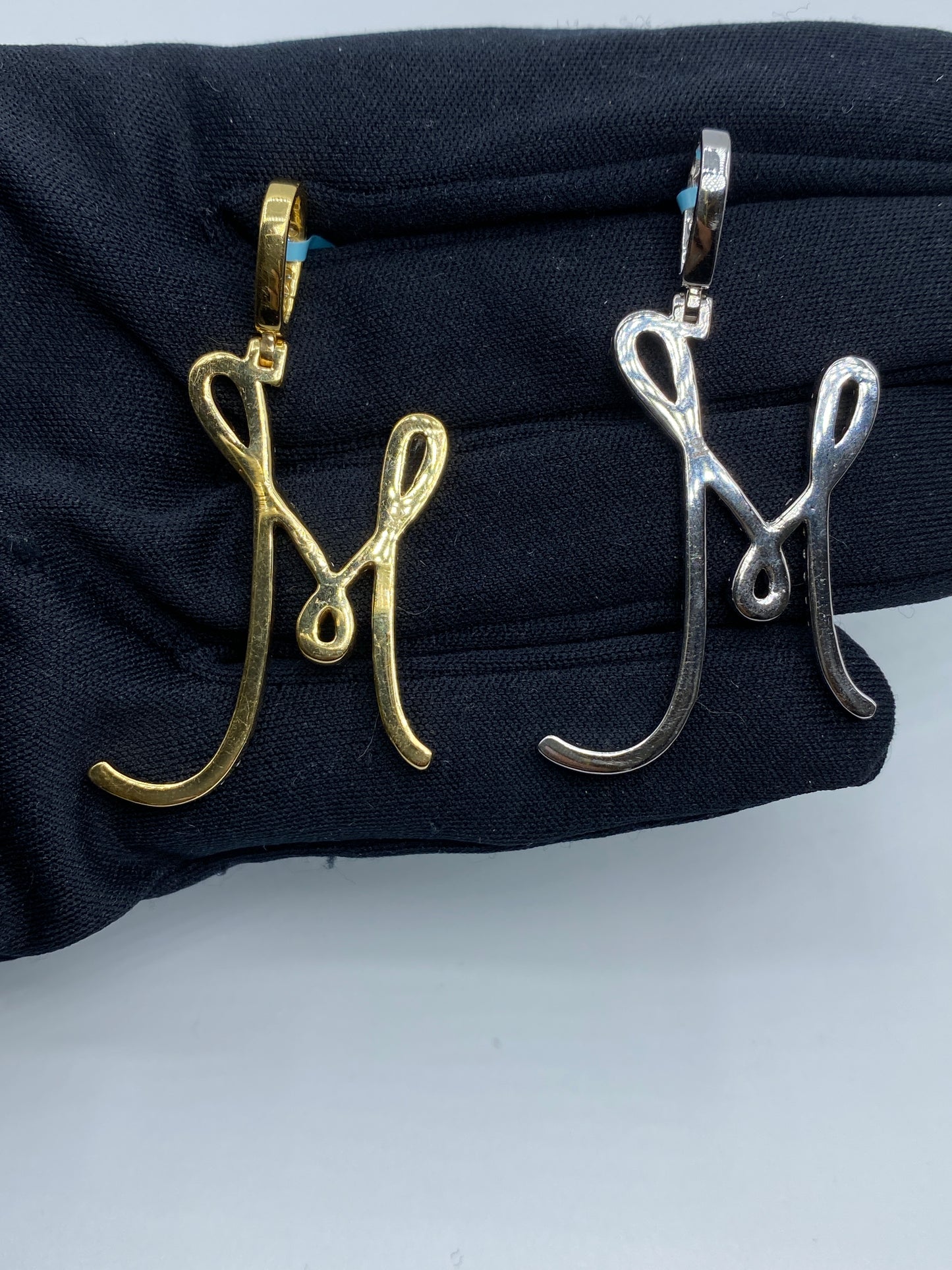 14k Initial M Large Script Pendant