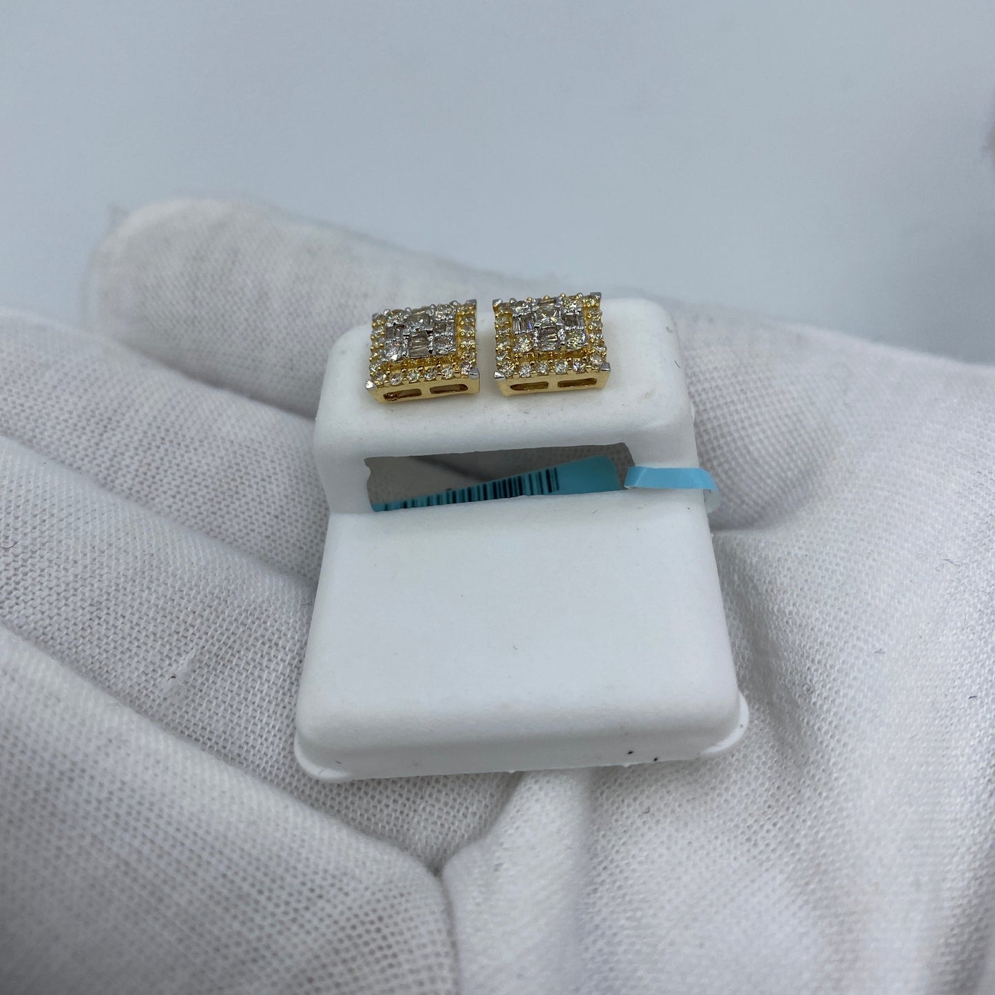 14K Curved Square Diamond Baguette Earrings